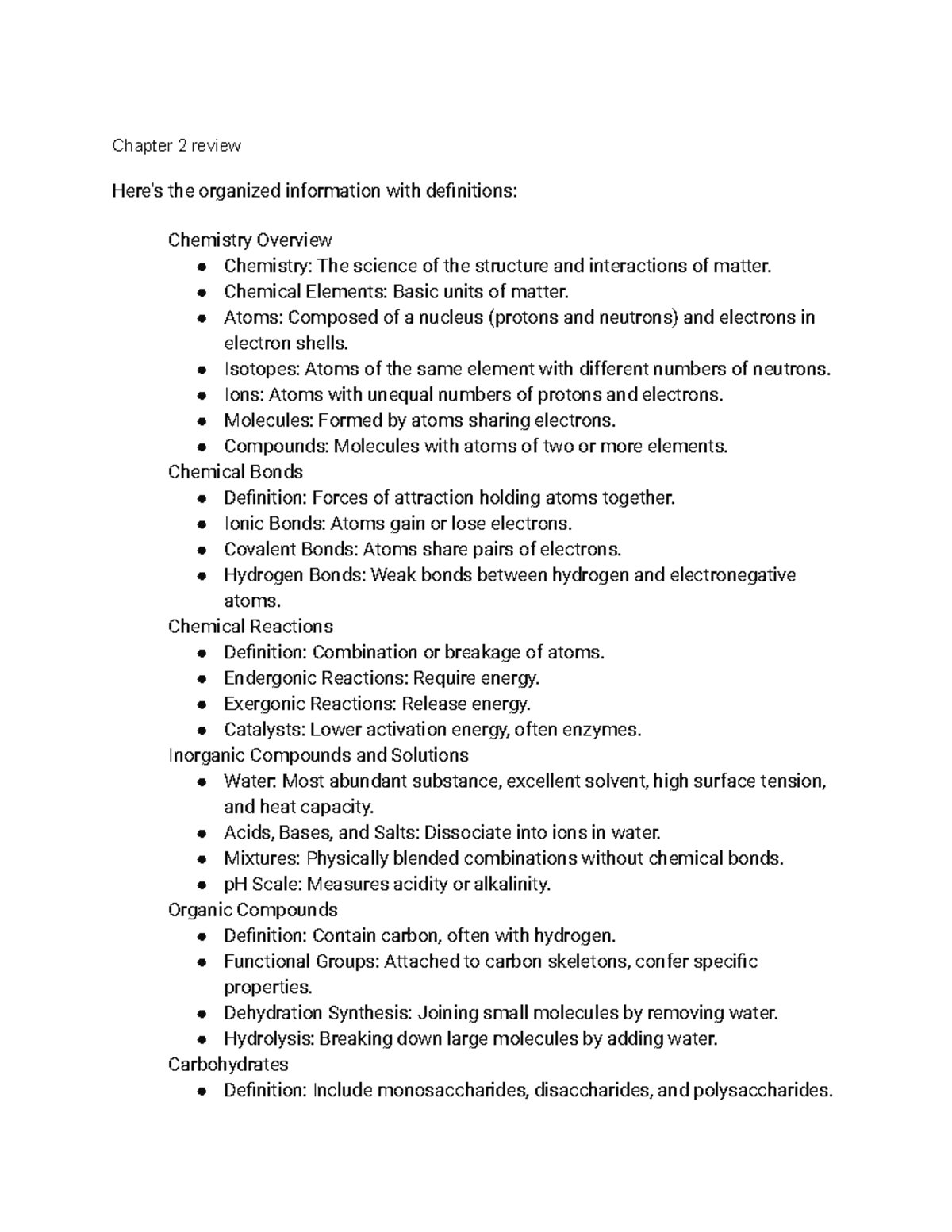 Exam 1 A&P review - Summary Biology - Chapter 2 review Here's the ...