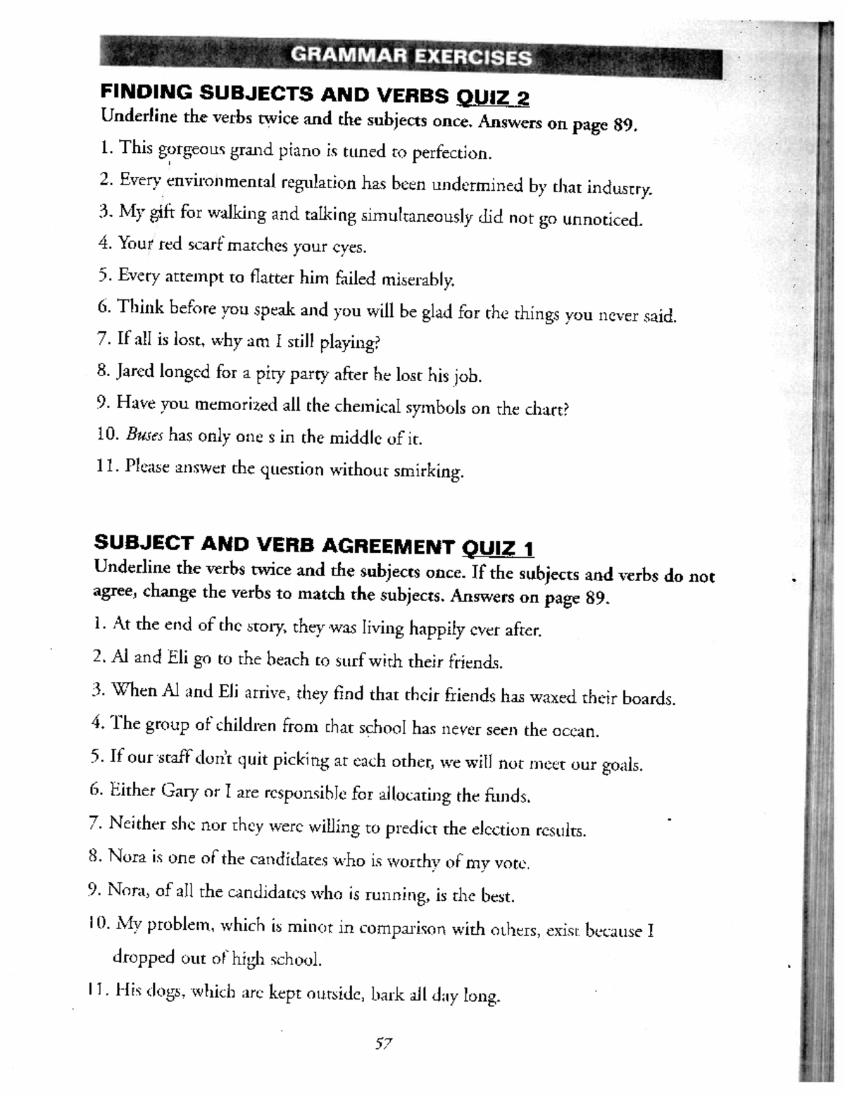 Sub Verb Pract KEY - for school purposes - Bachelor of Science in ...