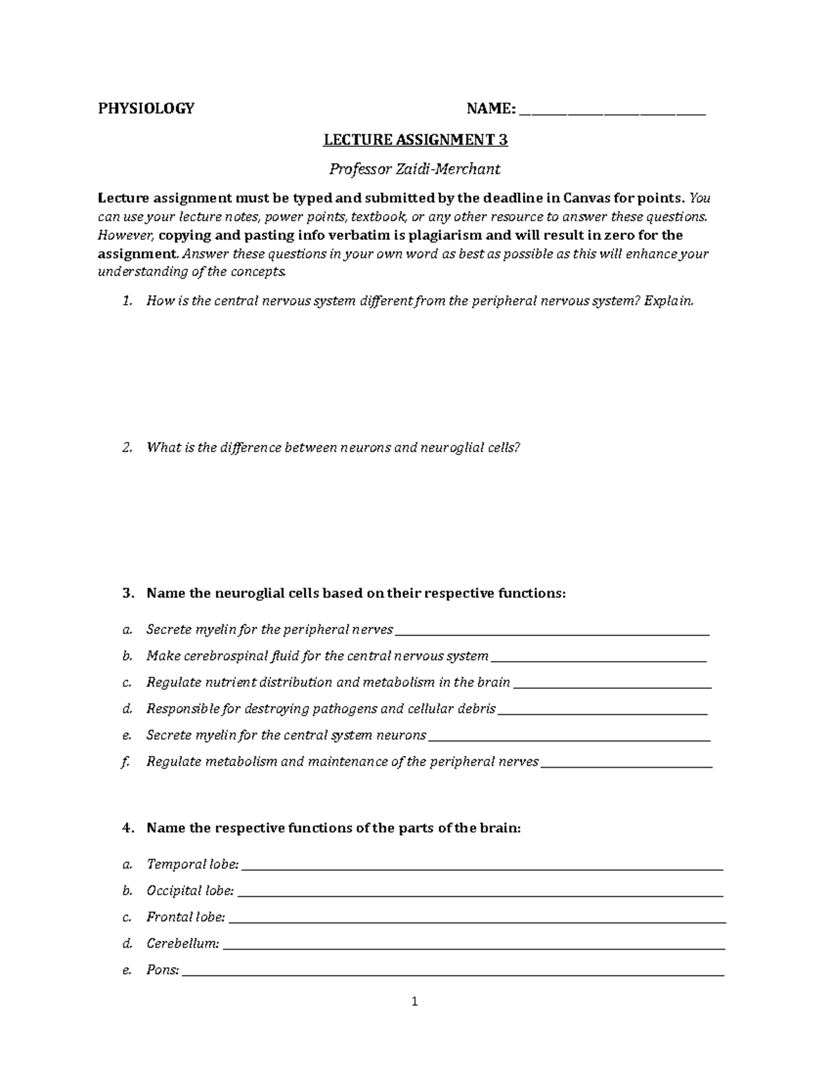 Physio Assignment 3 - PHYSIOLOGY NAME ...