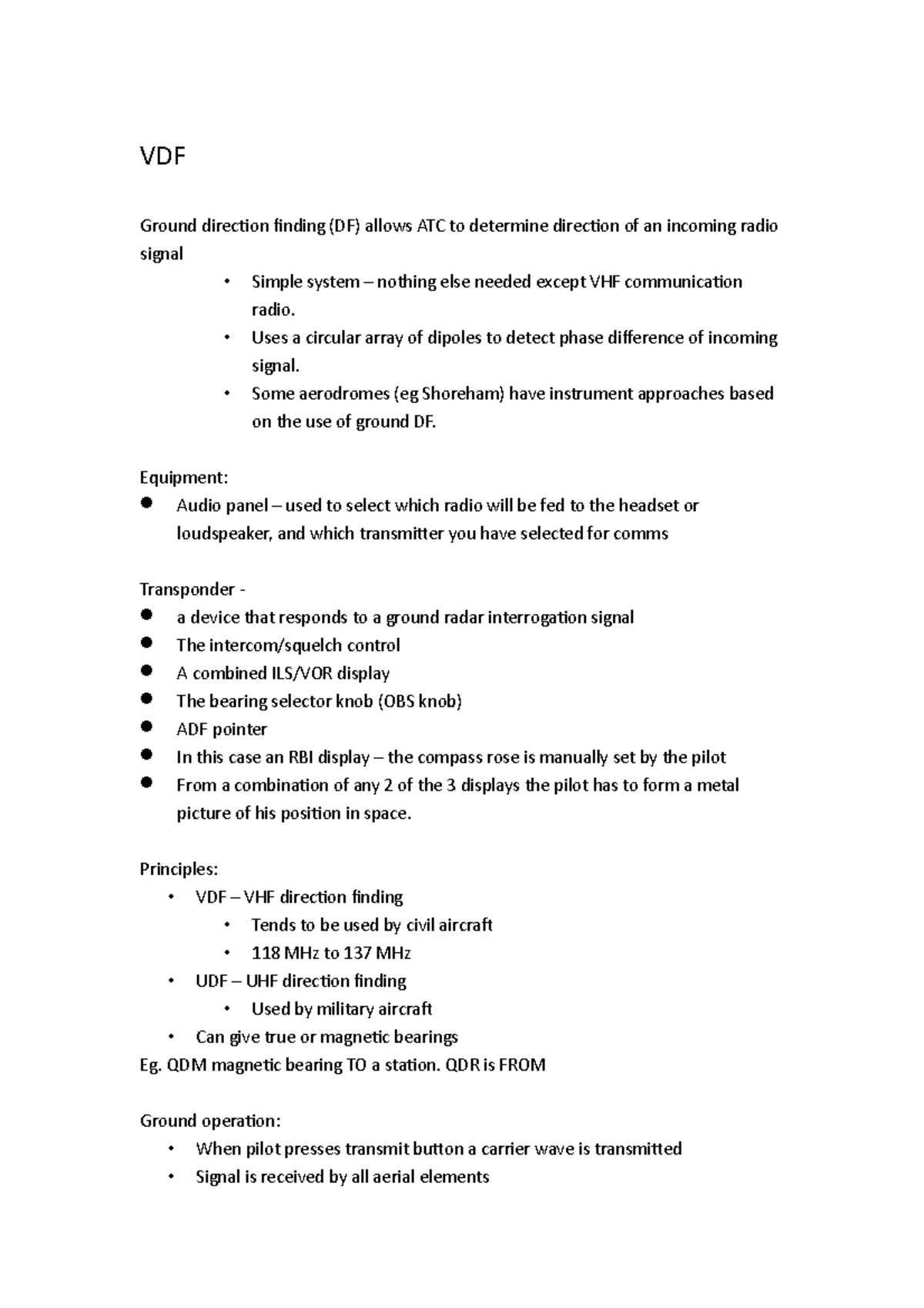 VDF - Notes for the subject - VDF Ground direction finding (DF) allows ...