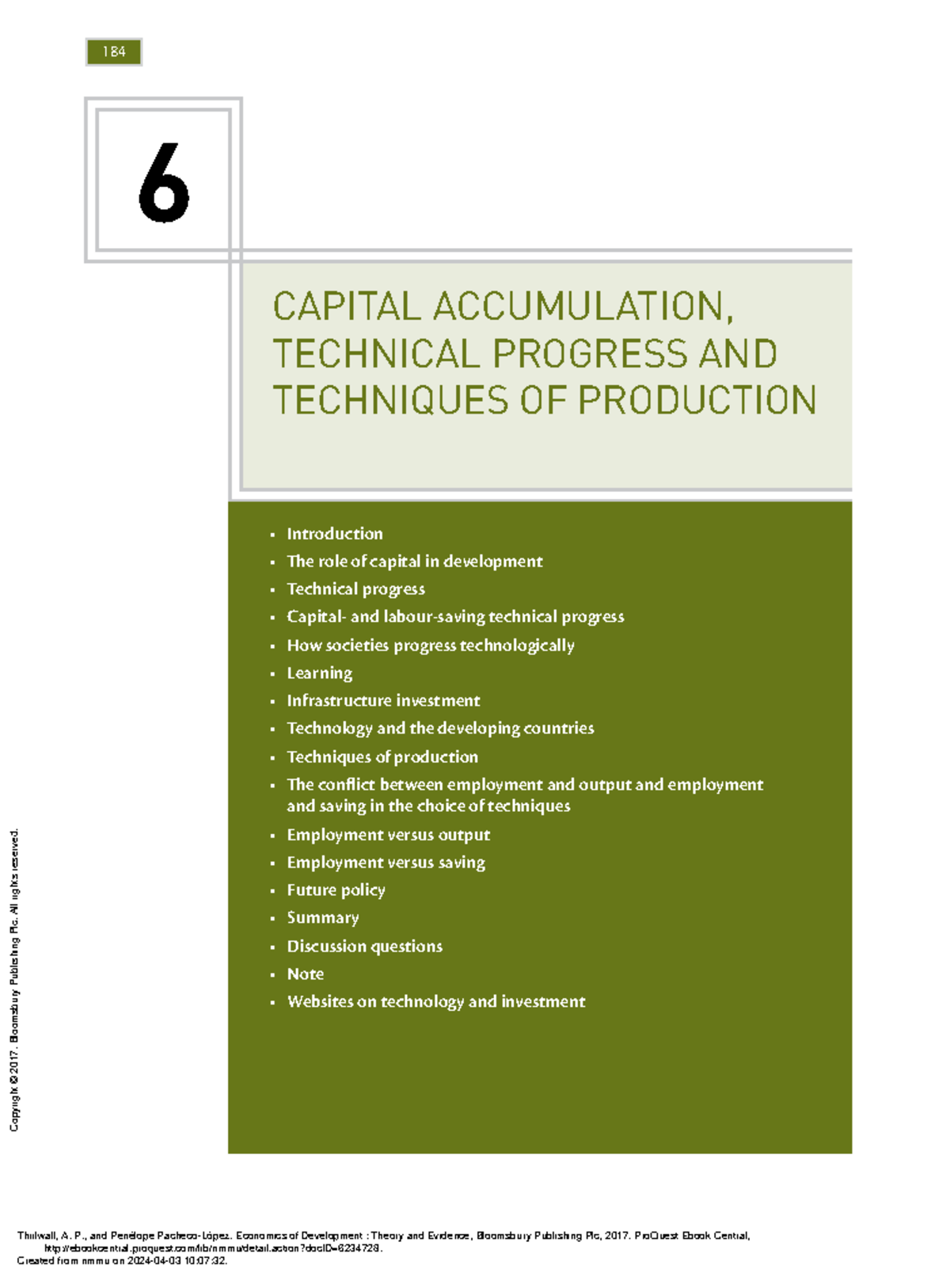 Chapter 6 Textbook - DEVELOPMENT ECO - Introduction The role of capital ...