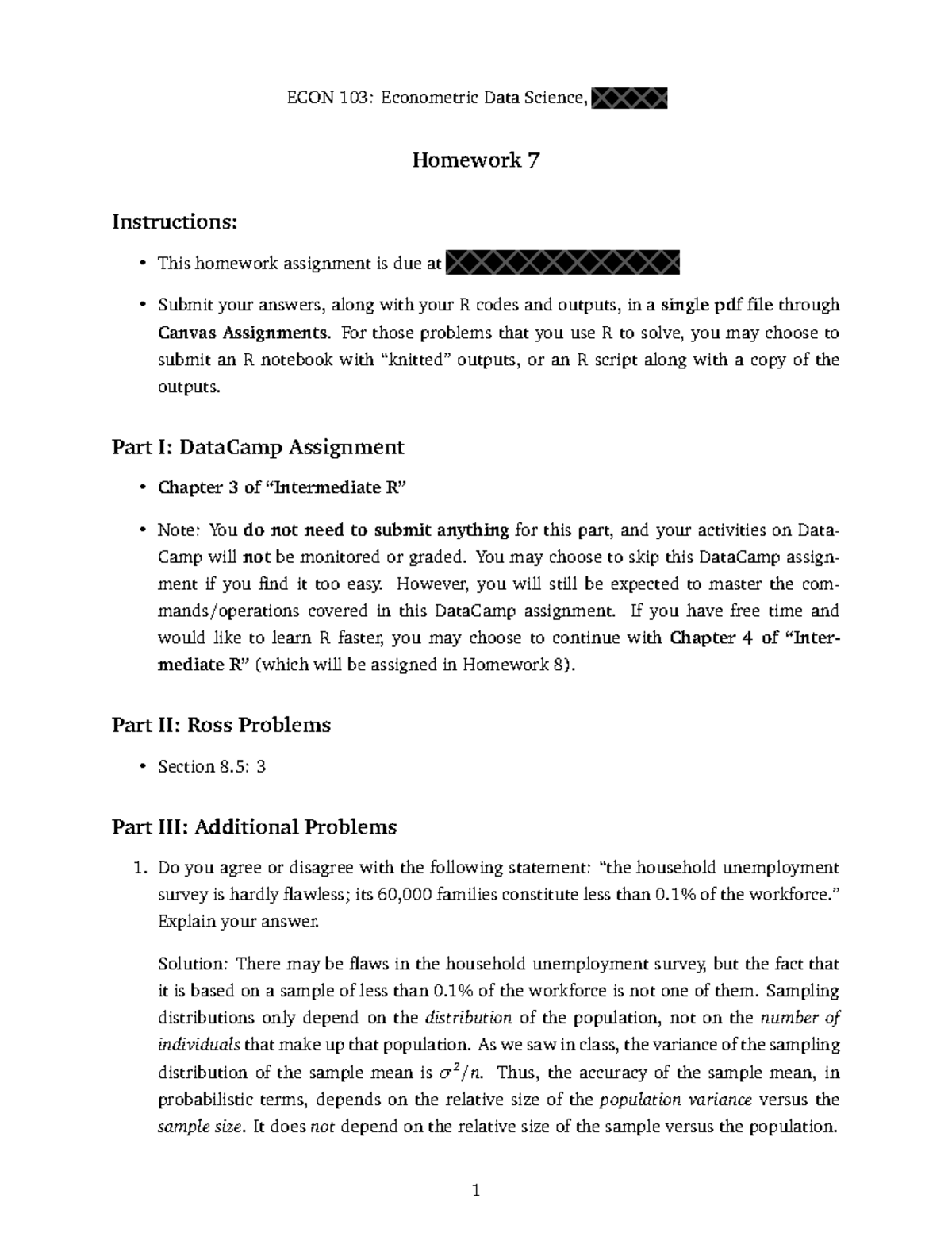HW07 Solution - ECON 103: Econometric Data Science, Homework 7 ...