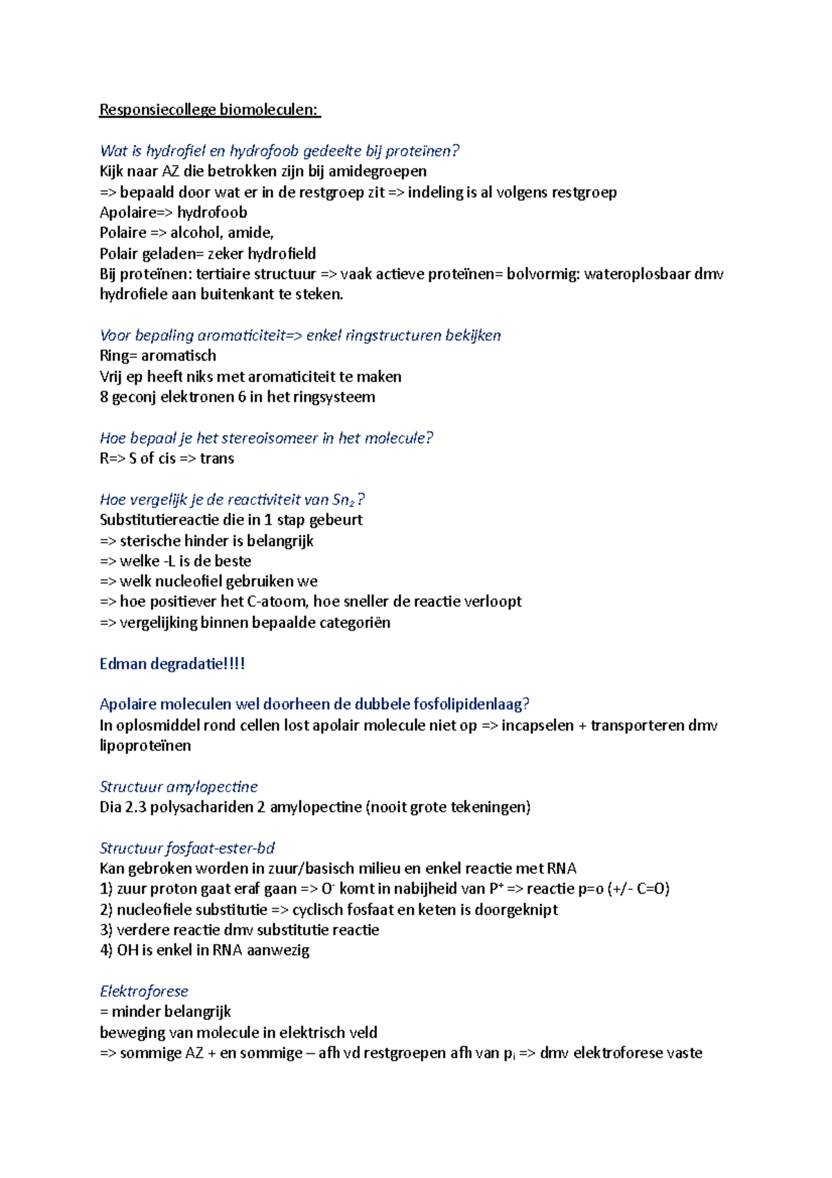 Responsiecollege Biomoleculen 2 Responsiecollege Biomoleculen Wat Is 