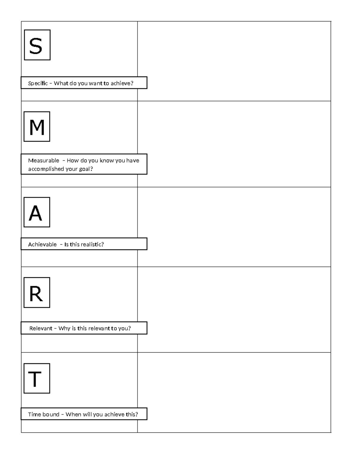 Smart Goal template LIFE 16367 S M A R T Specific What do you
