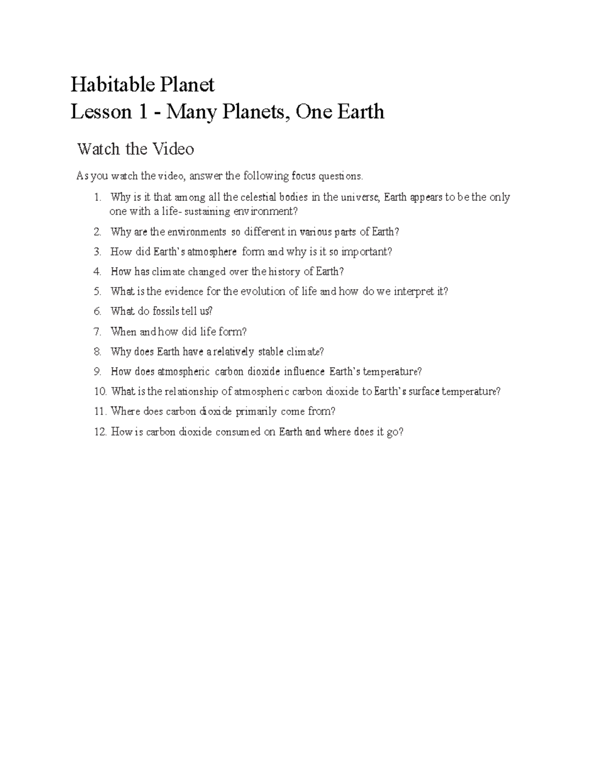 Habitable Planet Lesson 1 - 1. Why Is It That Among All The Celestial ...