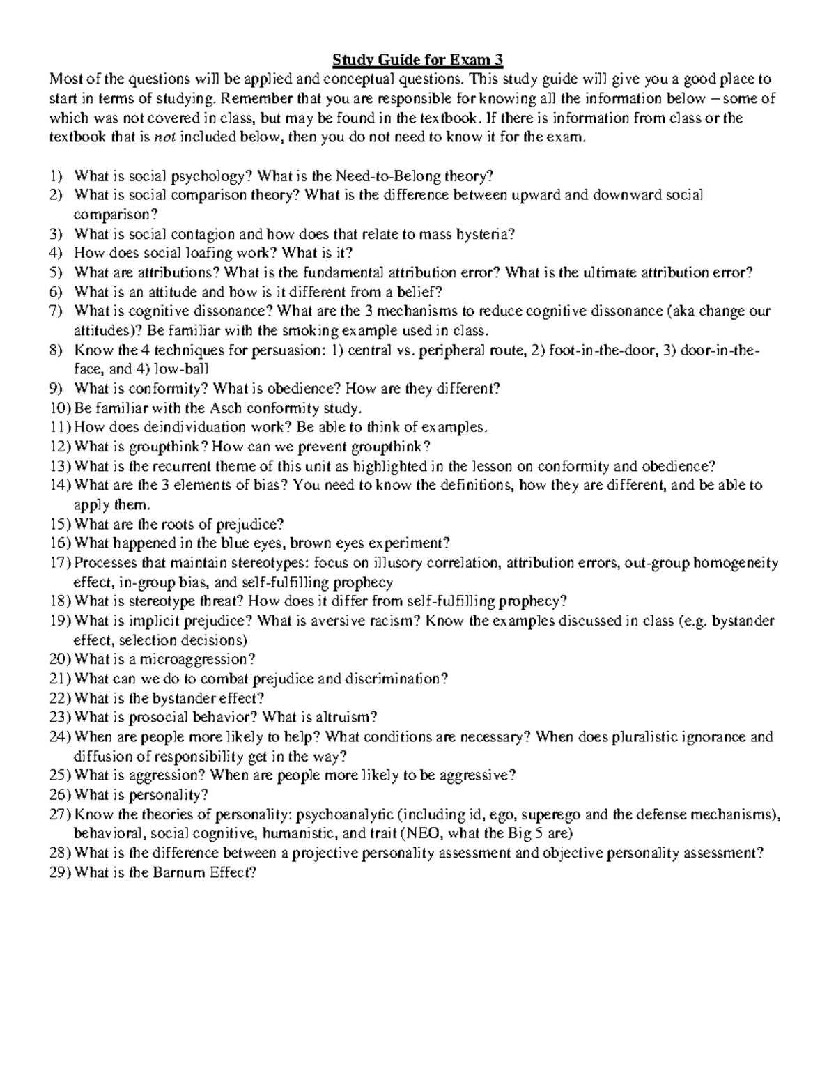 Exam 4 Study Guide Fall 2019 - Study Guide for Exam 3 Most of the ...