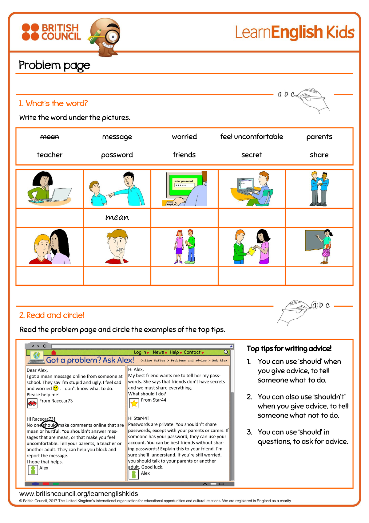 Writing Practice Problem Page Worksheet Britishcouncil 