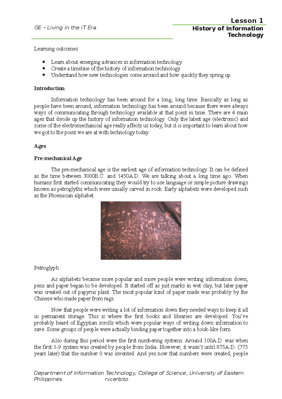 L1 - Lesson 1 - GE – Living in the IT Era History of Information ...