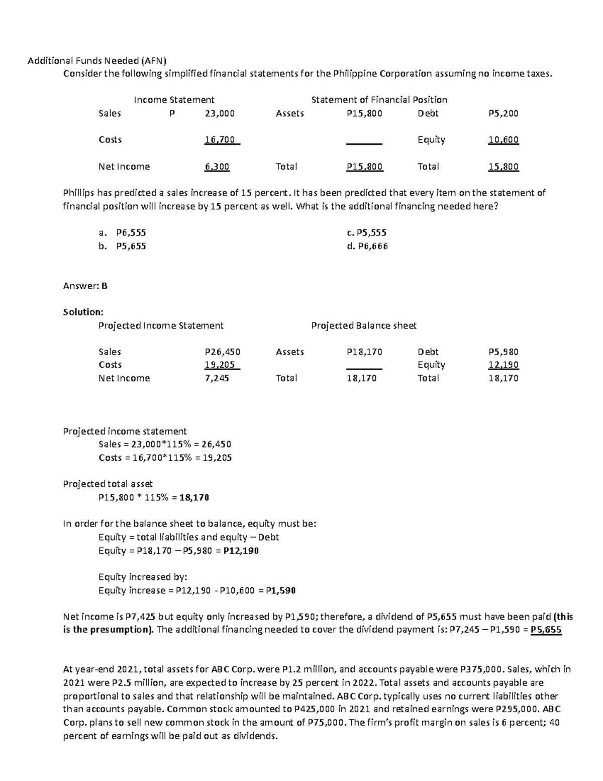 (3.3) Afn-shorterm-operation-master-budget - Additional Funds Needed 