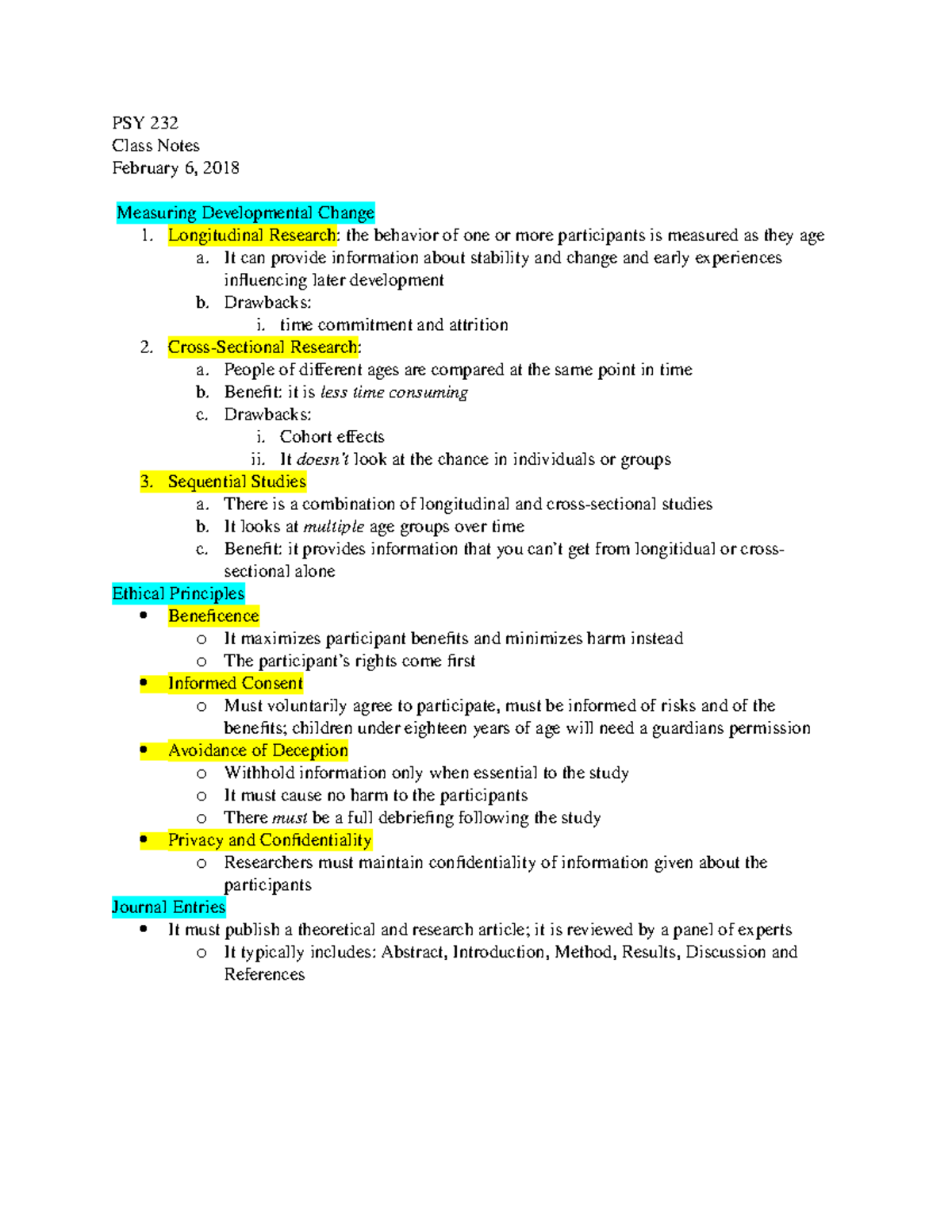 PSY232 0003 February 6 - Professor Susan Rattan; Semesterly Note Taker ...