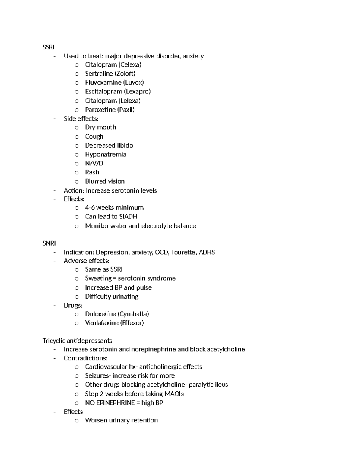 NR 326 Medication - Notes - SSRI Used to treat: major depressive ...