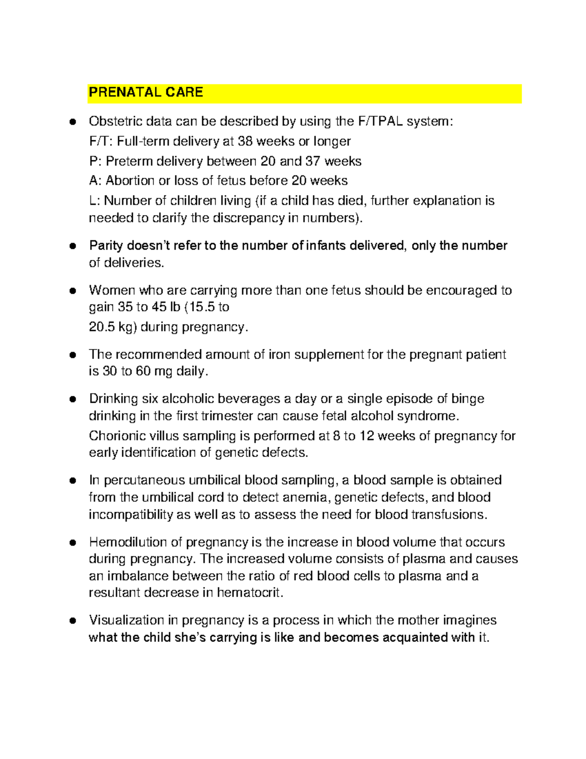 Prenatal CARE PART 2 - summary - PRENATAL CARE Obstetric data can be ...