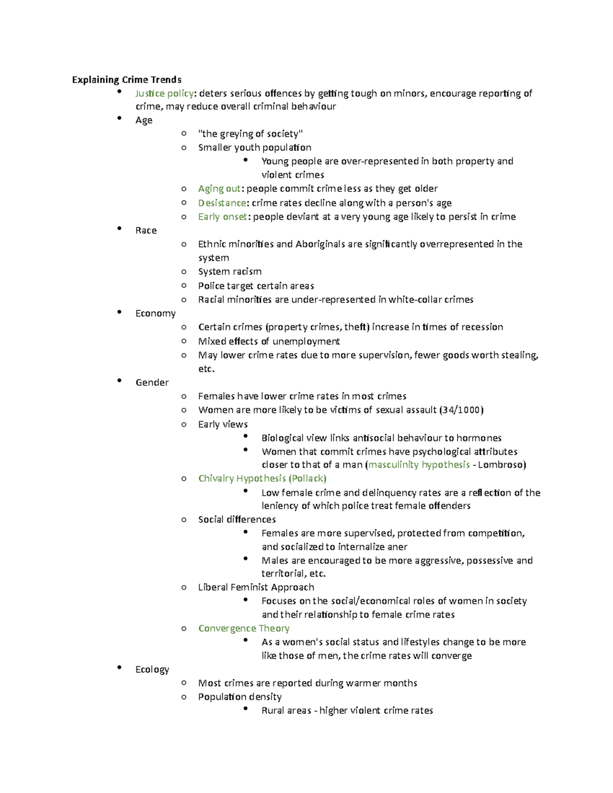 Week5 - Week 5 notes - Explaining Crime Trends Justice policy: deters ...