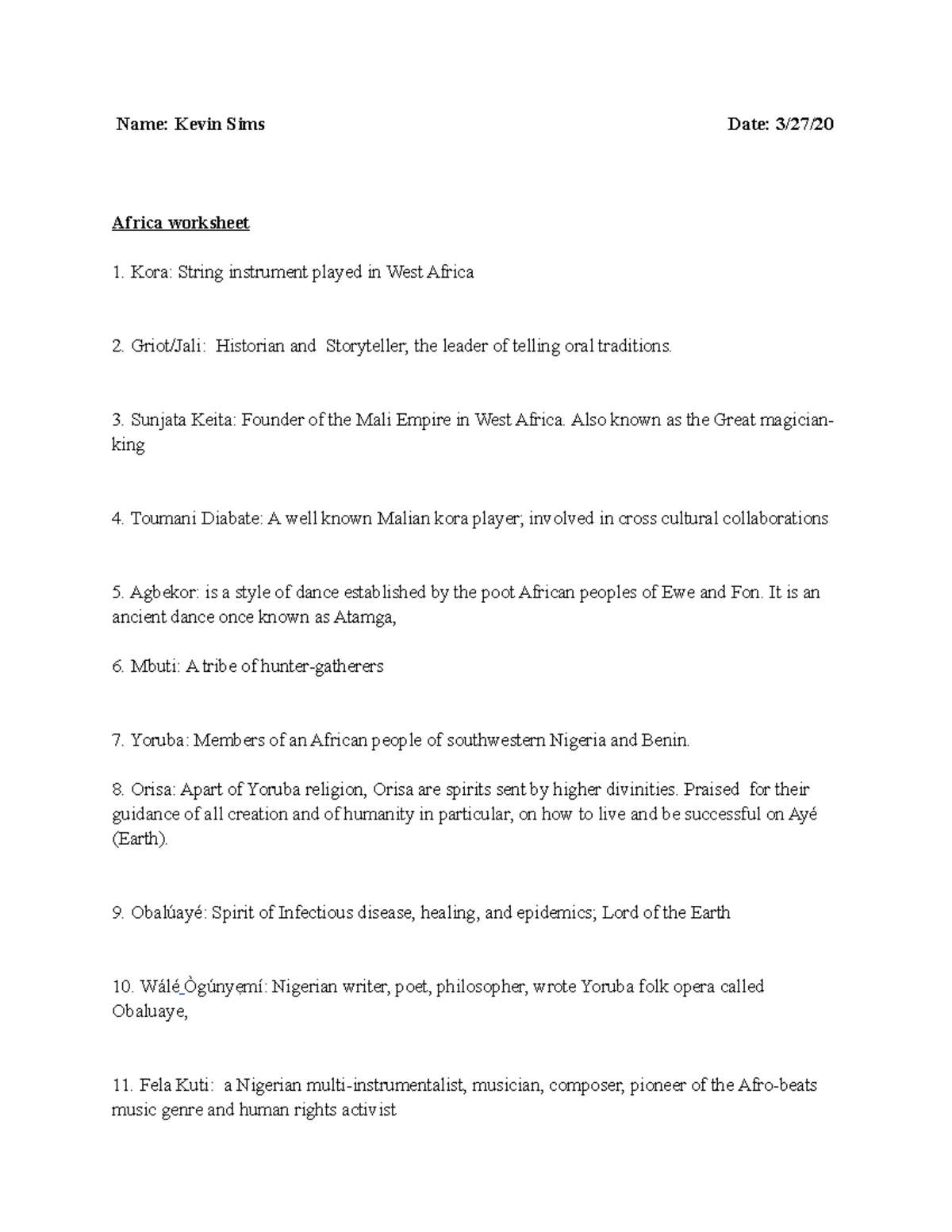 Africa Worksheet_ Kevin Sims - Name: Kevin Sims Date: Africa worksheet ...