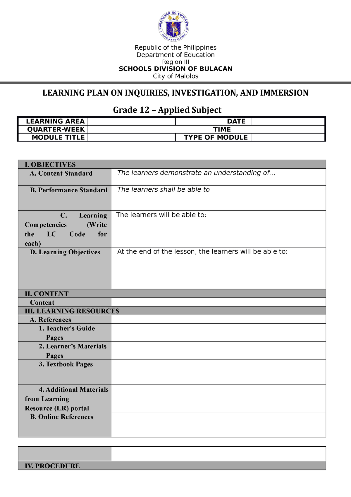 DLP template - Republic of the Philippines Department of Education ...