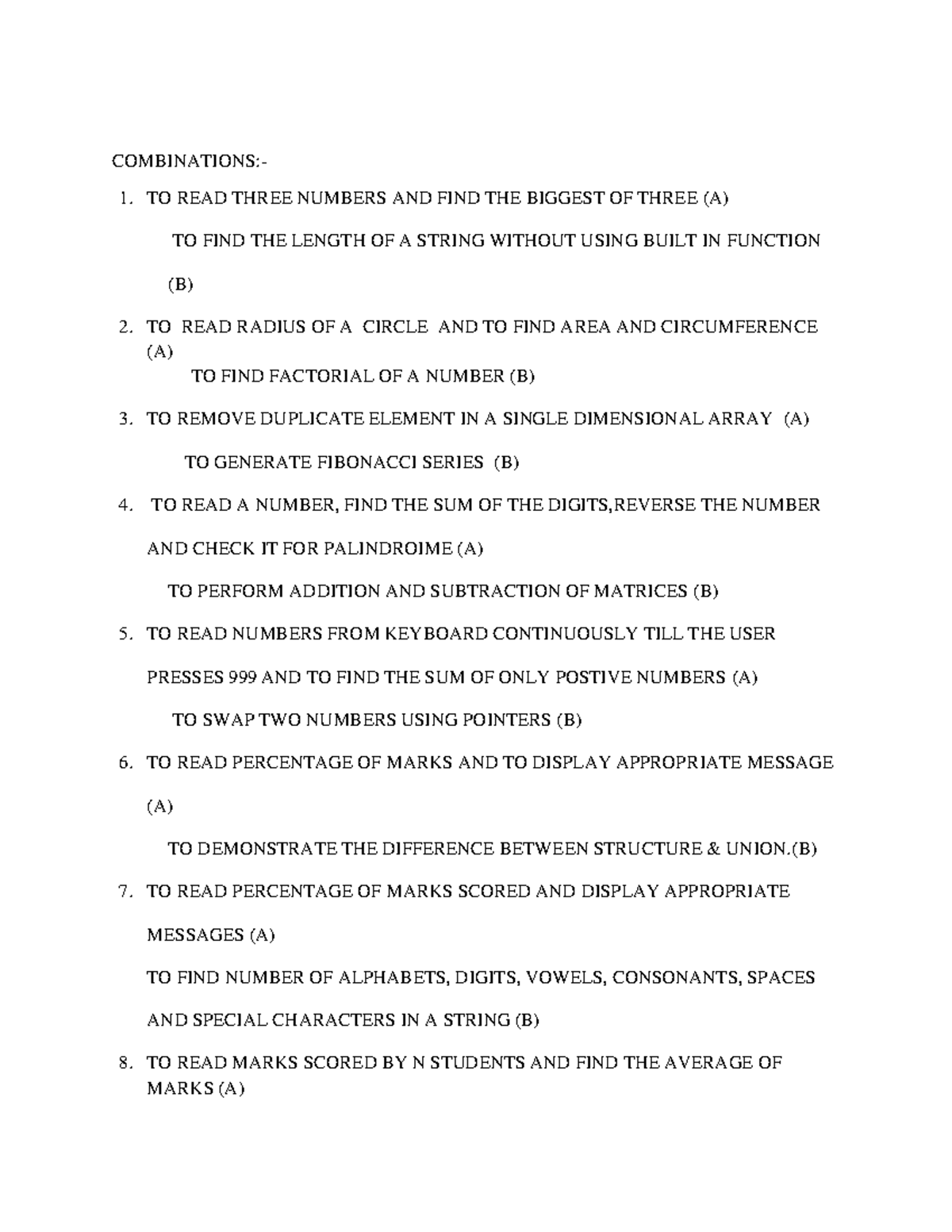 PST Combinations - COMBINATIONS:- 1. TO READ THREE NUMBERS AND FIND THE ...