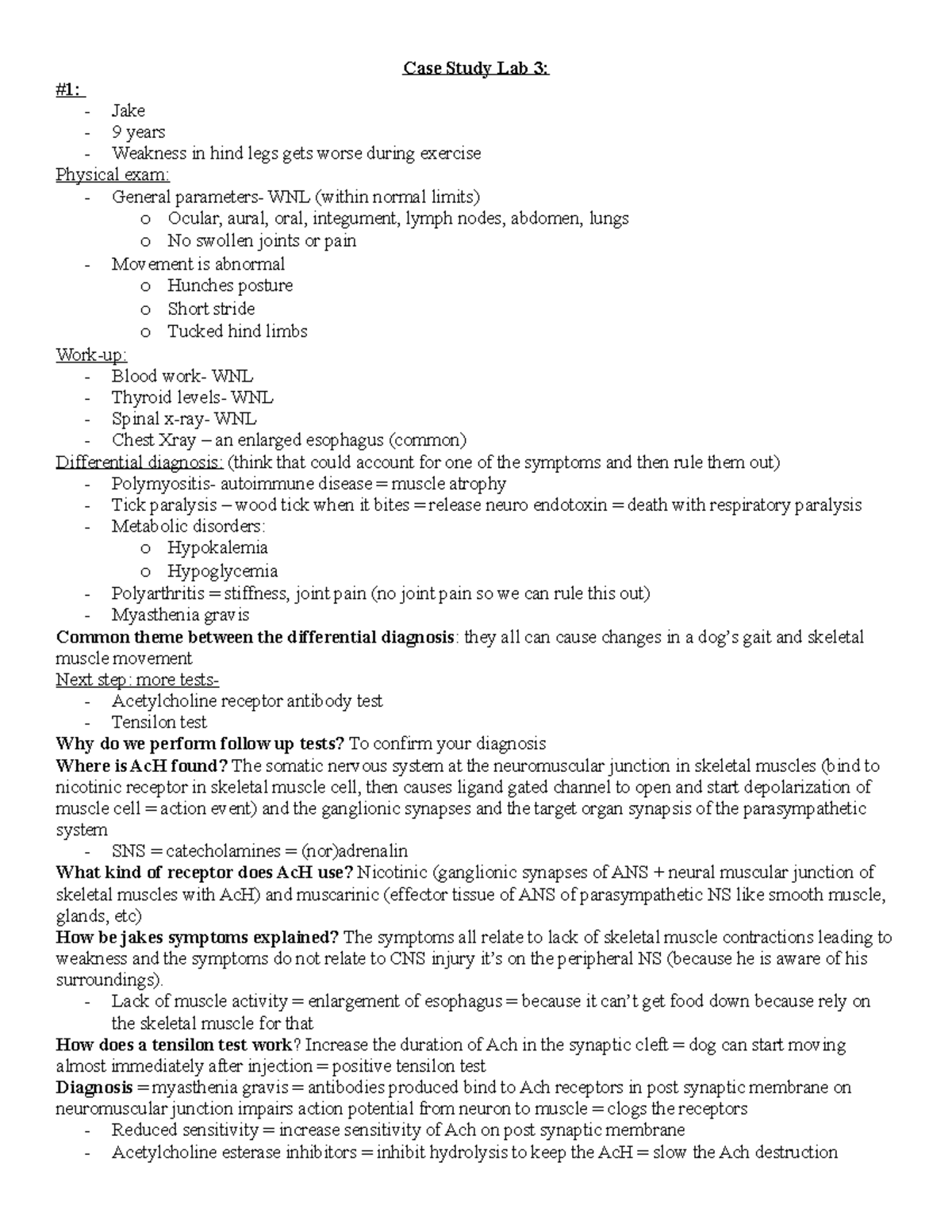 Case Study Lab 3 ANSC 3080 Summary - Case Study Lab 3: #1: Jake 9 years ...