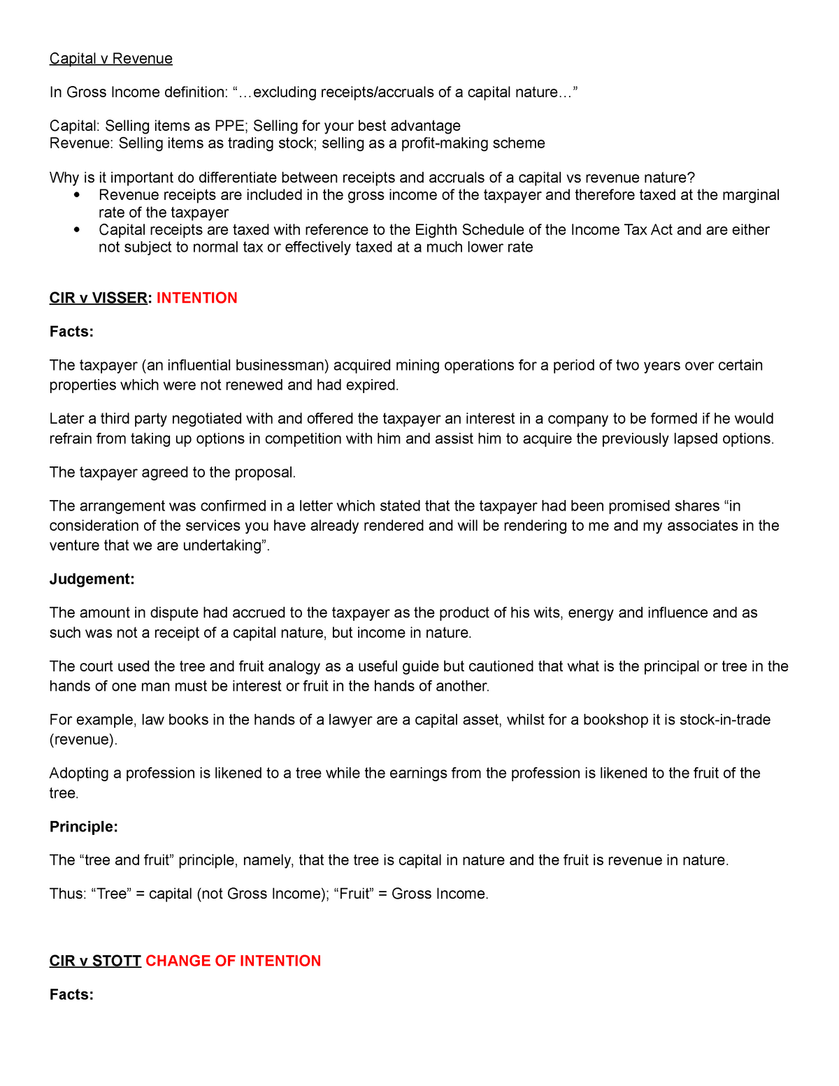Cases - Capital v Revenue - Complete - Capital v Revenue In Gross ...