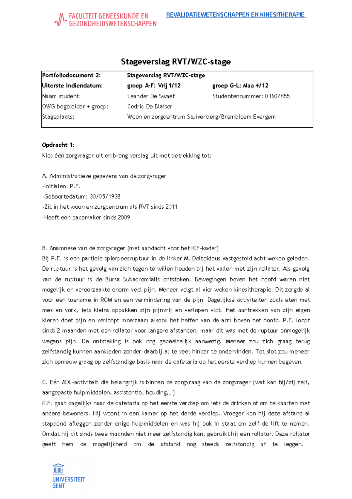 Pf2 Stageverslag RVT WZC stage 1718 - REVALIDATIEWETENSCHAPPEN EN ...