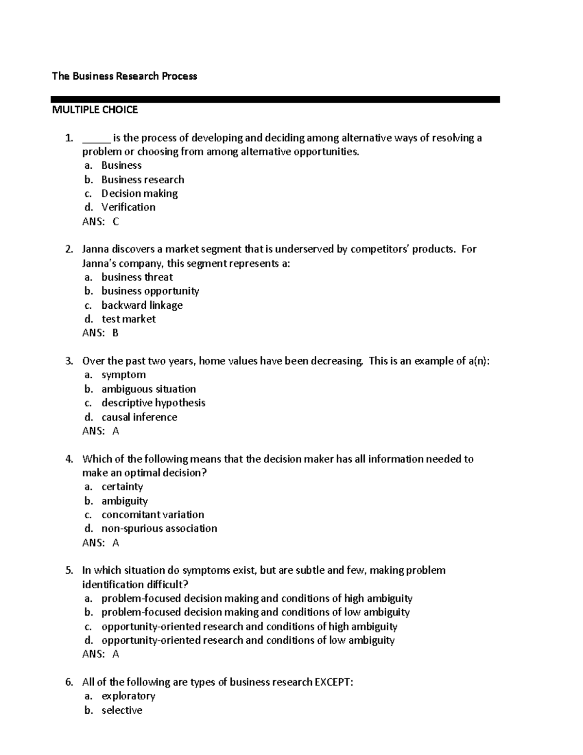 business research methods multiple choice questions and answers pdf