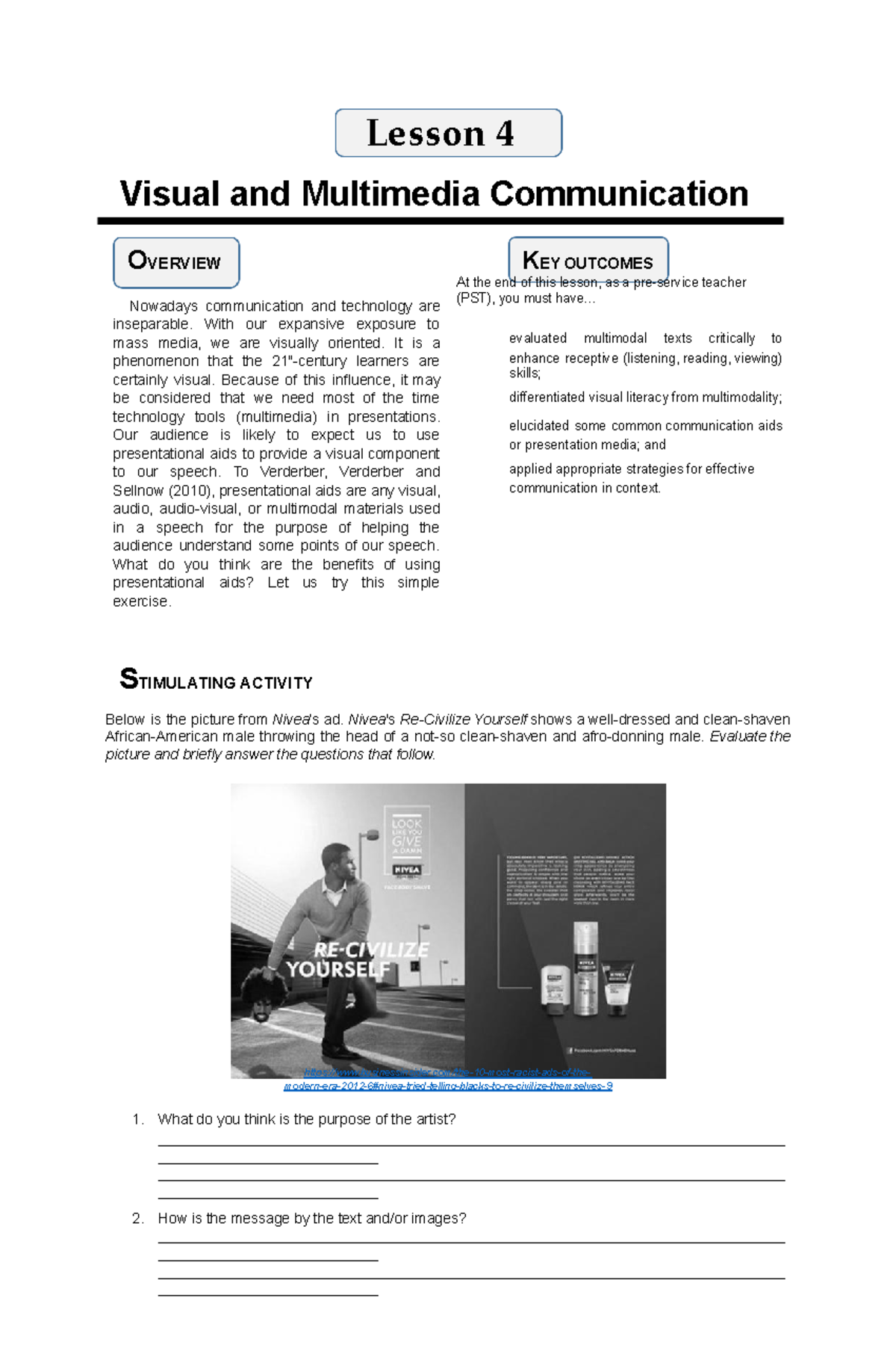 L4 - Module in purposive communication - Lesson 4 Visual and Multimedia ...