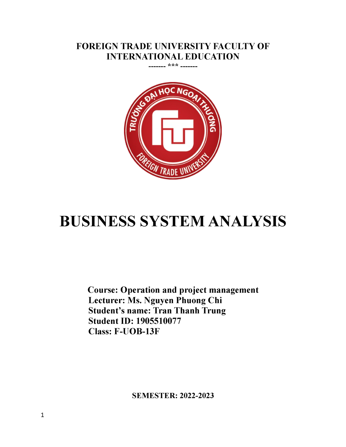 Final Assignment operation and project management - FOREIGN TRADE ...