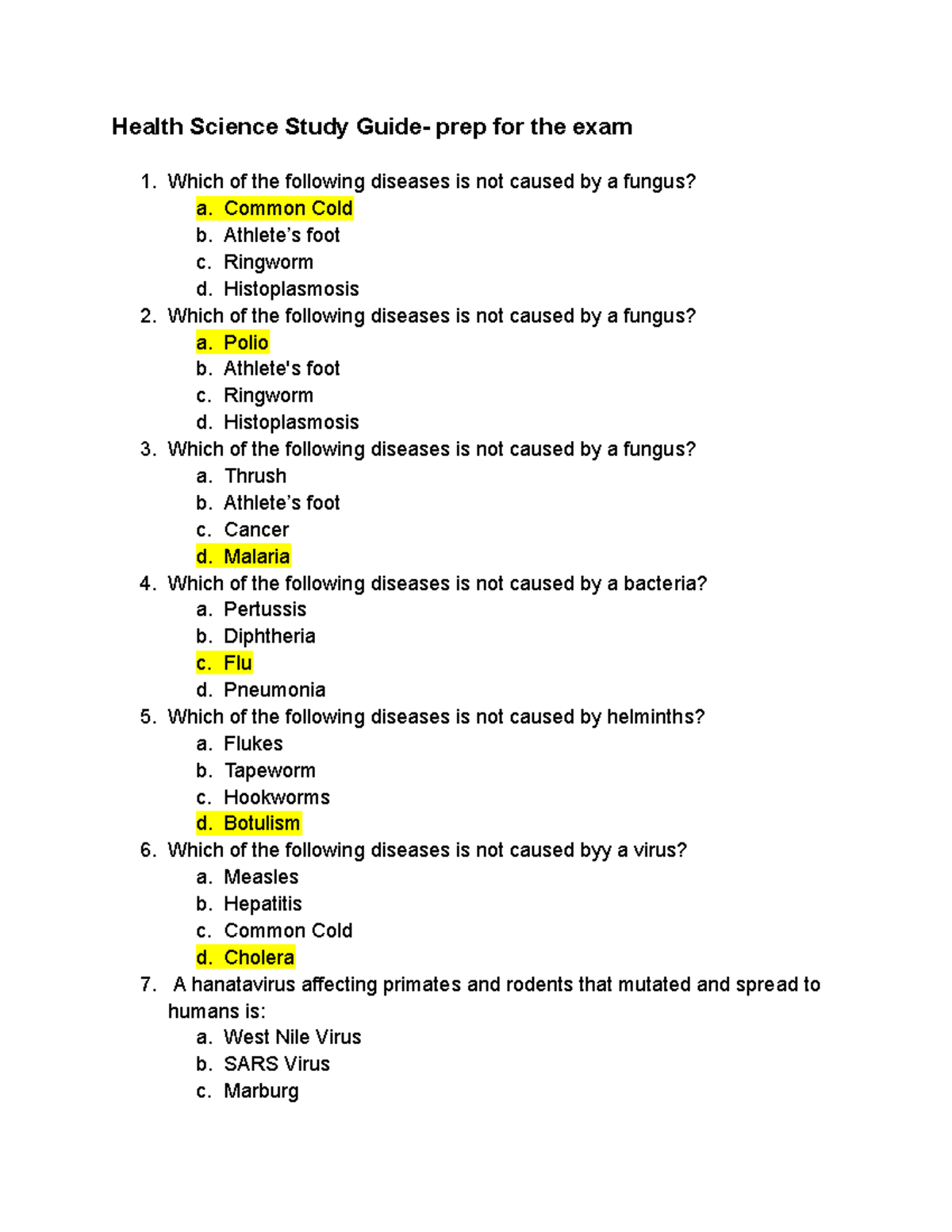 Health Science Study Guide to prep for the exam Health Science Study