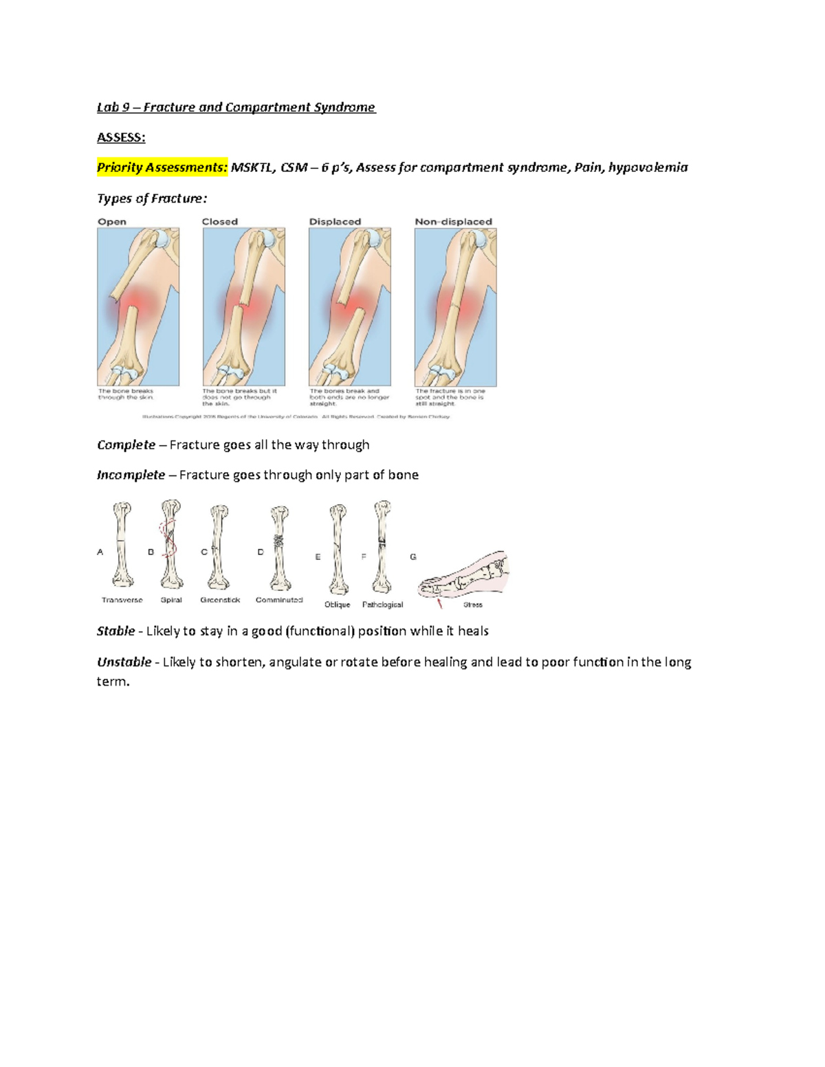 Lab 9 - Fracture Compartment Syndrome - Lab 9 Fracture and Compartment ...