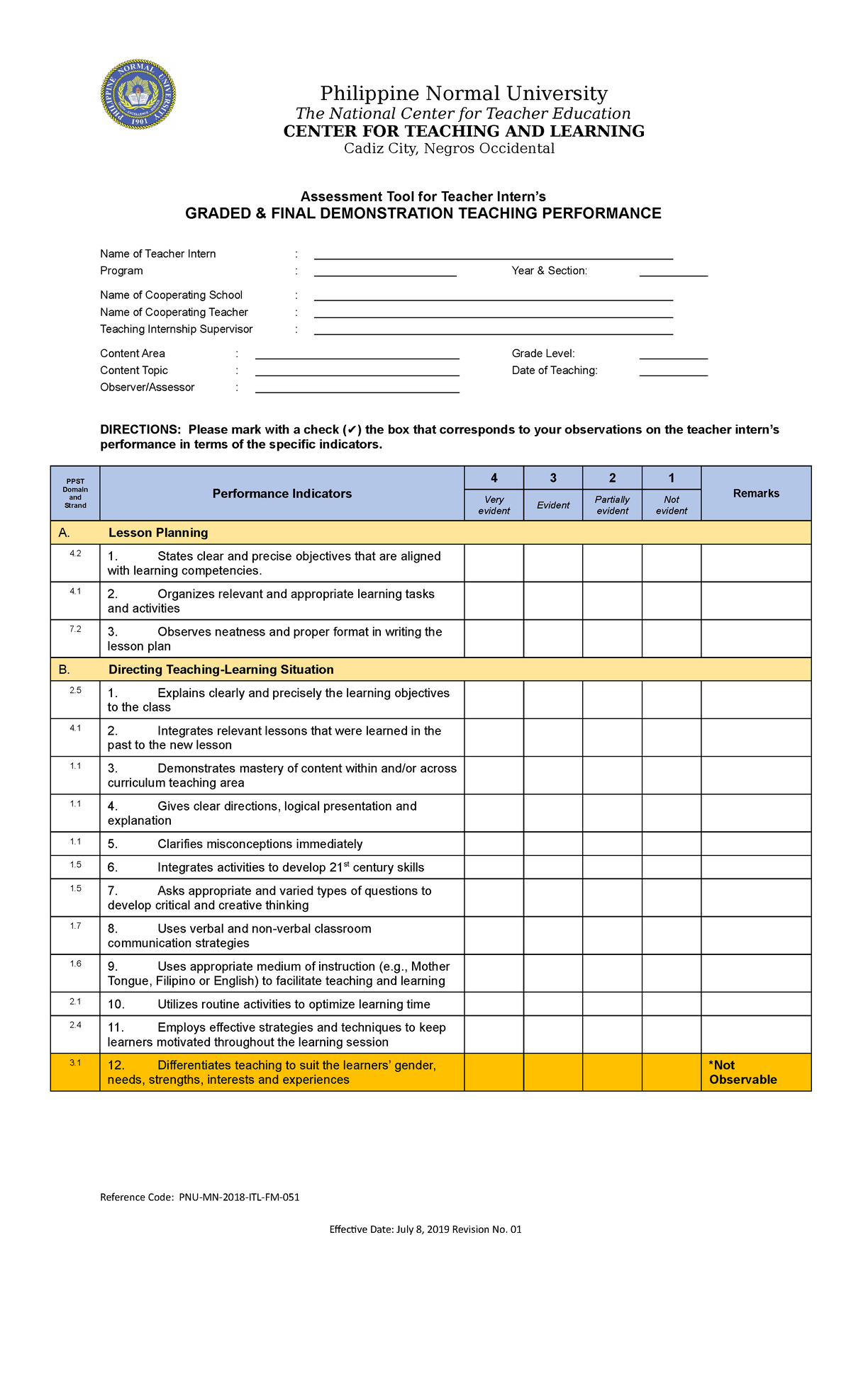 Final - Assessment TOOL - Philippine Normal University The National ...