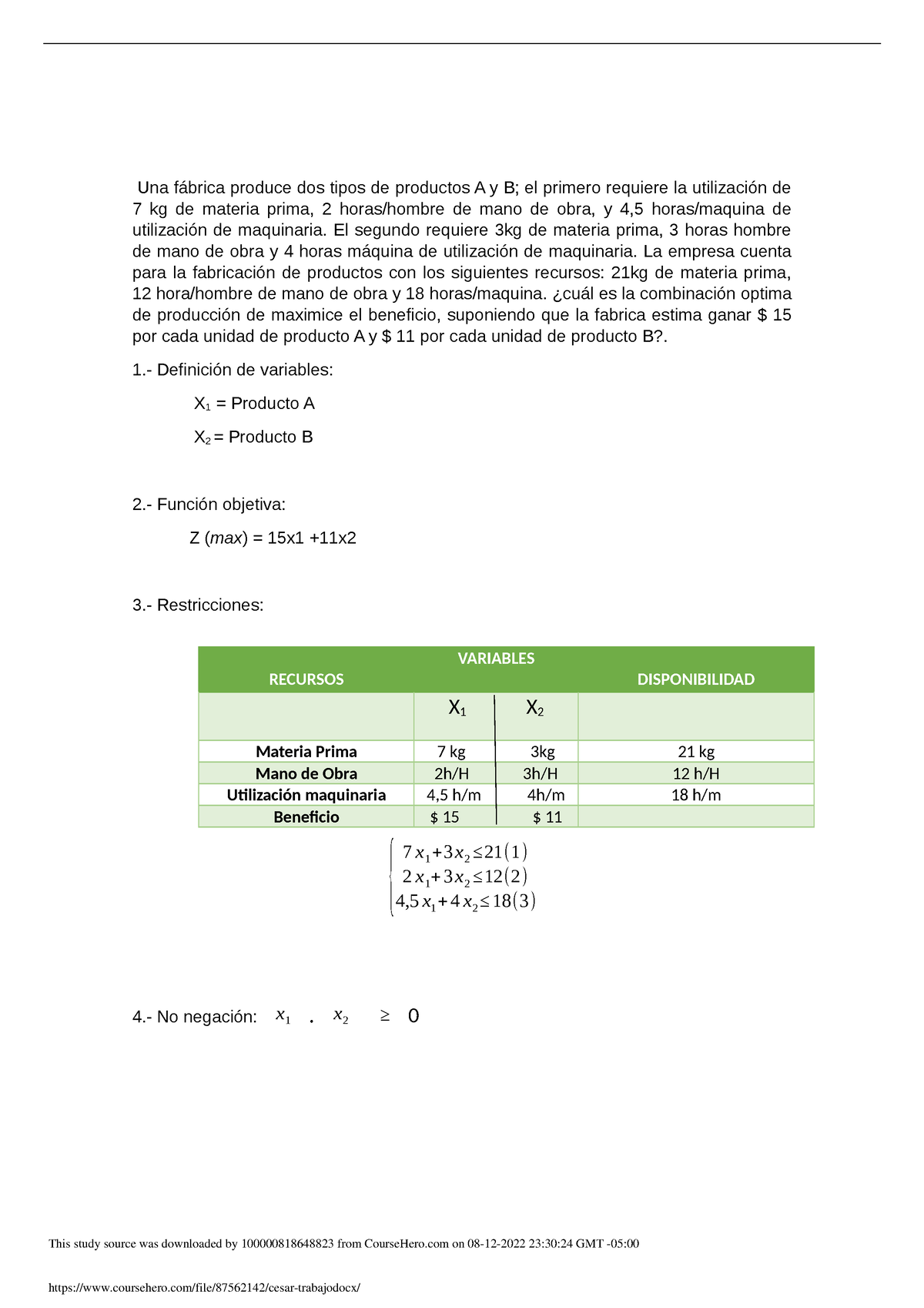 Cesar Trabajo - Documentos Varios - Una Fábrica Produce Dos Tipos De ...