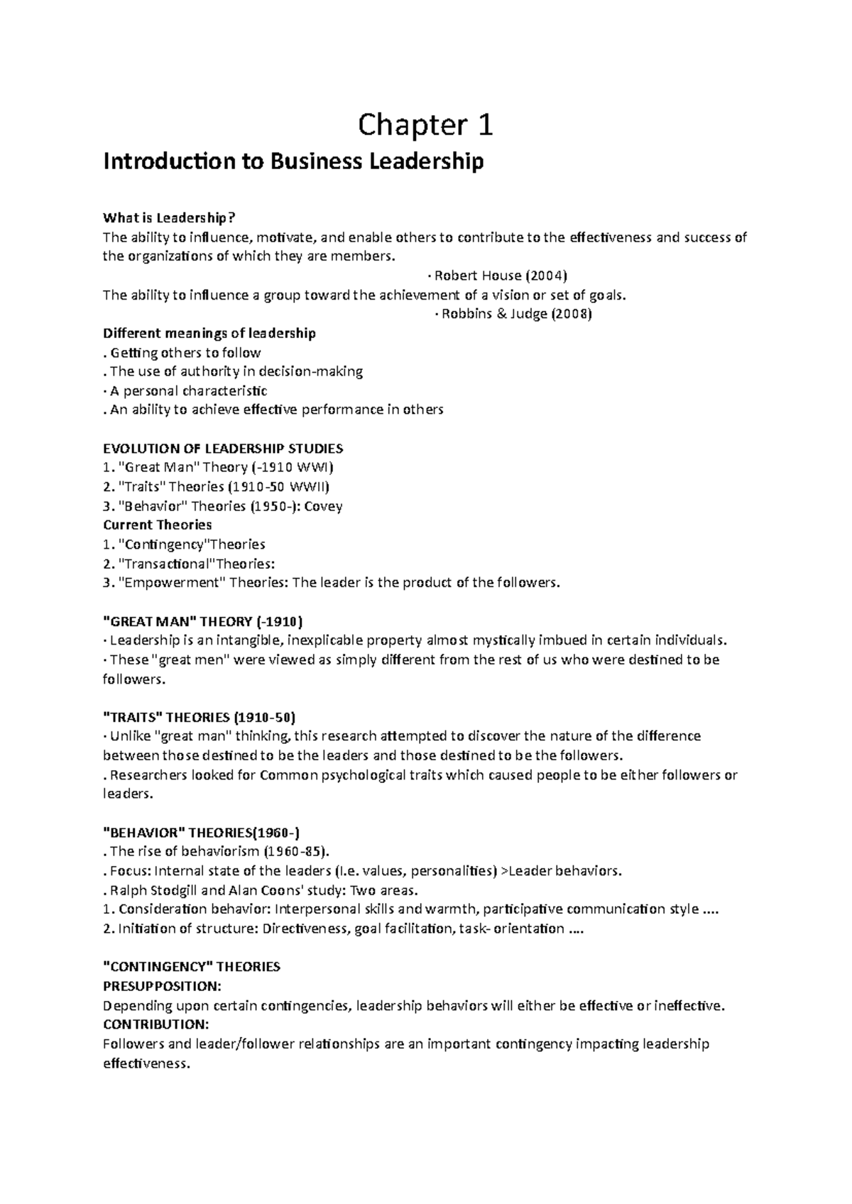 Chapter 1 - njfhgxz - Chapter 1 Introduction to Business Leadership ...
