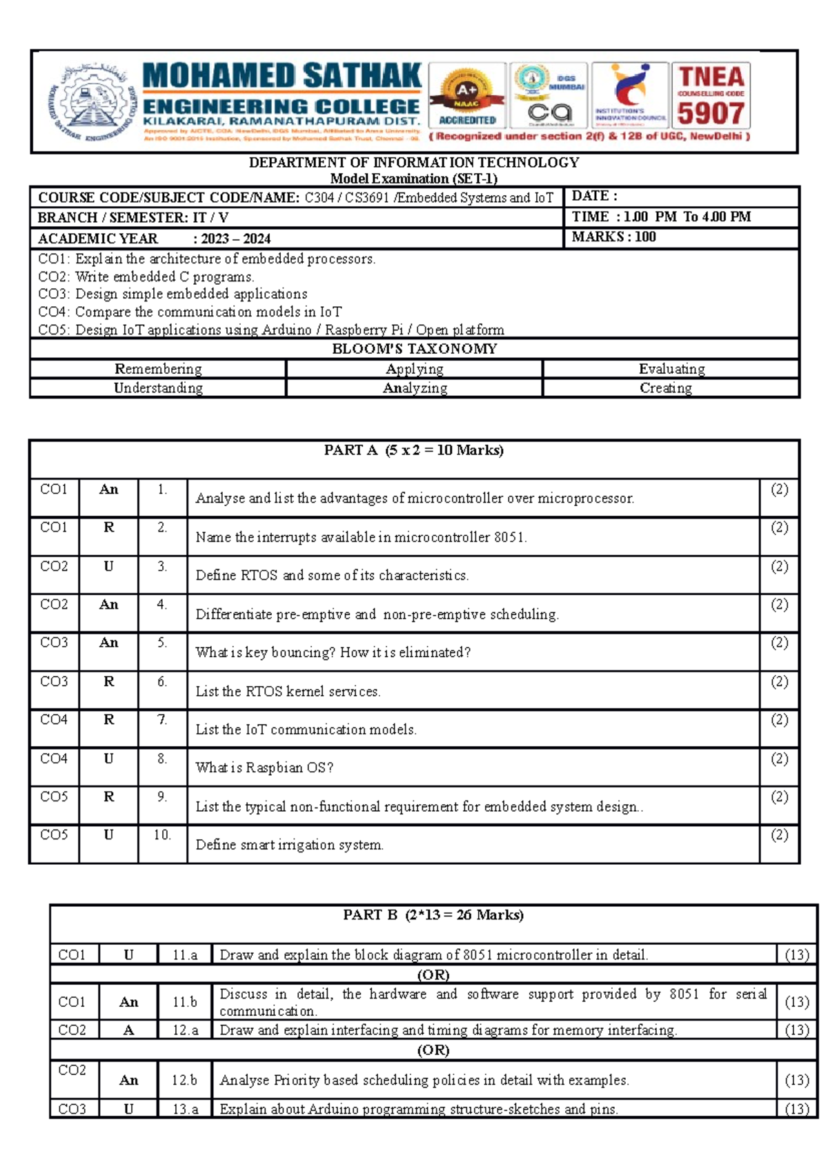 CS3691-ESI Model Question Paper set1 - DEPARTMENT OF INFORMATION ...