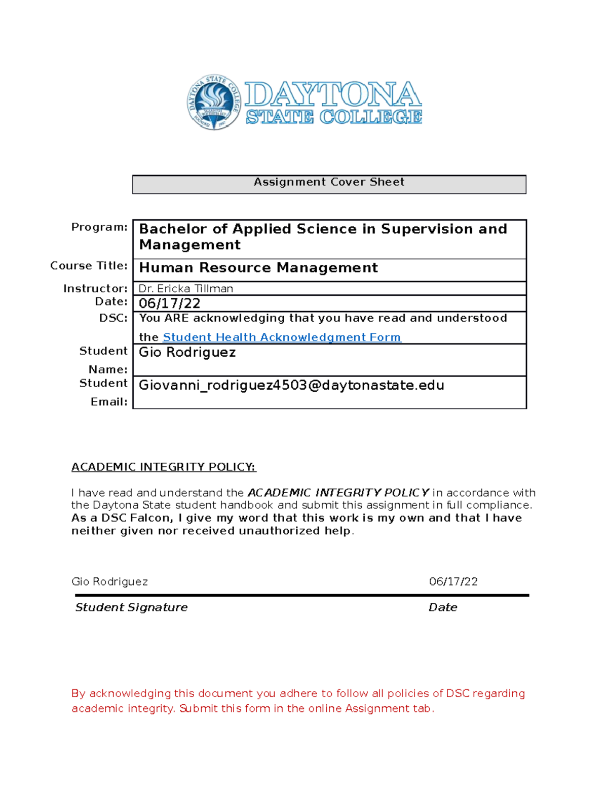 Assignment Cover Sheet#4 - Assignment Cover Sheet Program: Bachelor of ...