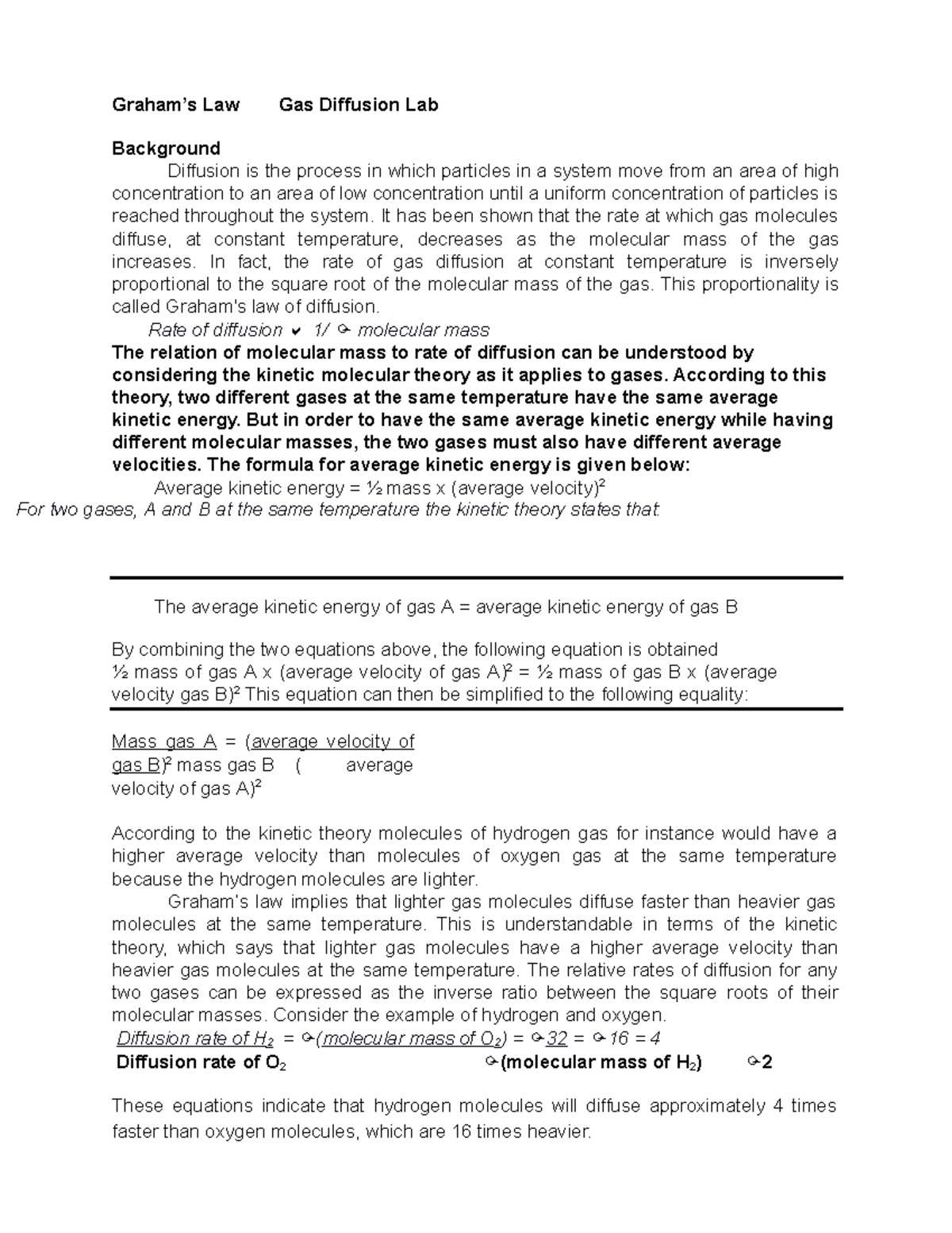 Graham’s Law Gas Diffusion Lab Graham’s Law Gas Diffusion Lab