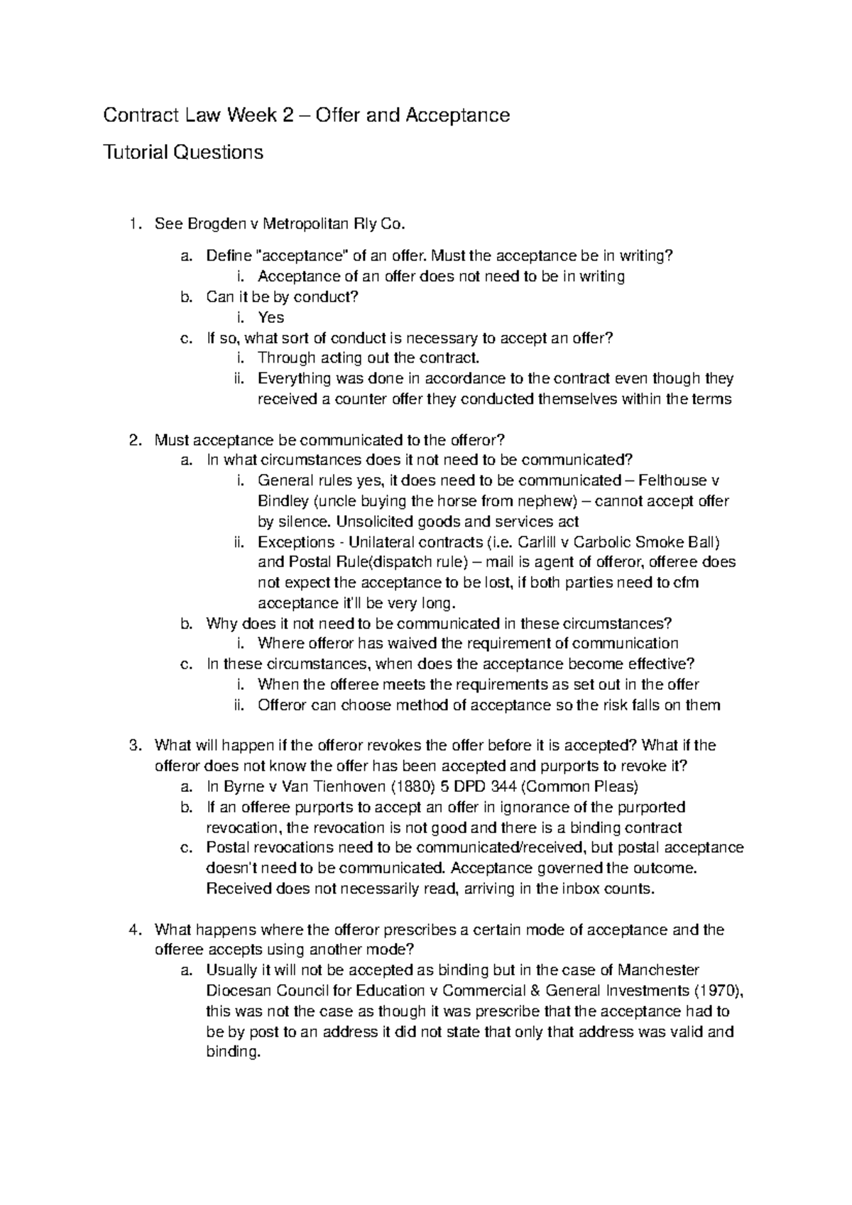 Contract Law Week 2 Tutorial Law4104 Qmul Studocu Contract Law Week 2 Tutorial Law4104 Qmul Studocu