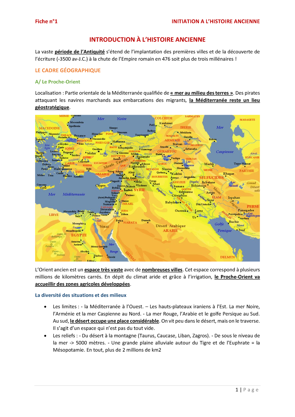 Fiche N°1 - Introduction à L'histoire Ancienne - INTRODUCTION À L ...