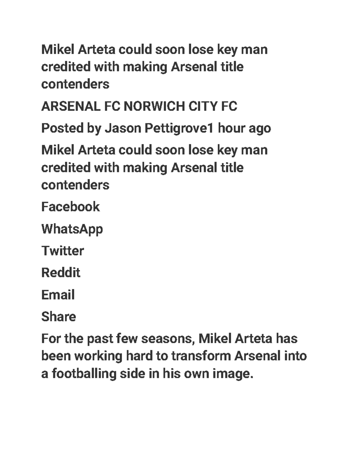 Asc2 - Summary English - Mikel Arteta could soon lose key man credited ...