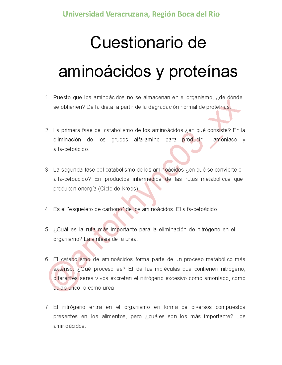 Cuestionario De Aminoácidos Y Proteinas - @antonhync03_xx Cuestionario ...