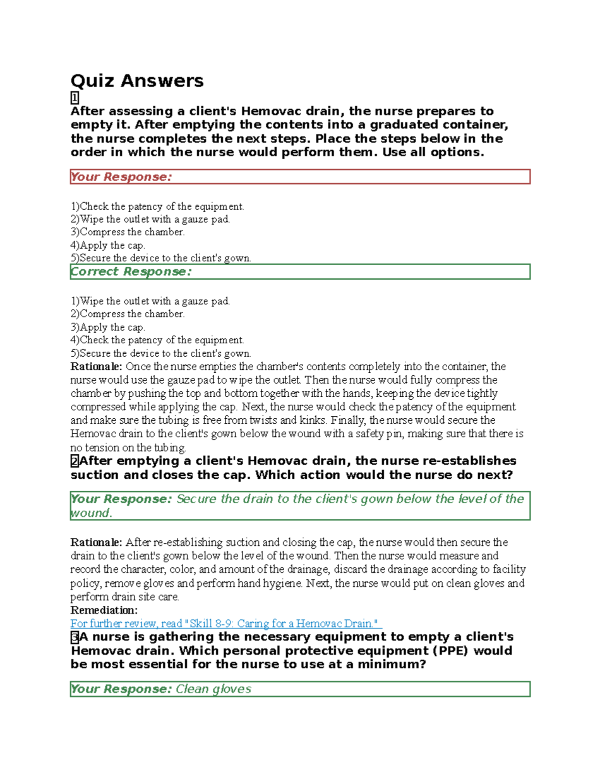 Hemovac Drain PrepU Assignment Quiz - Quiz Answers 1 After Assessing A ...