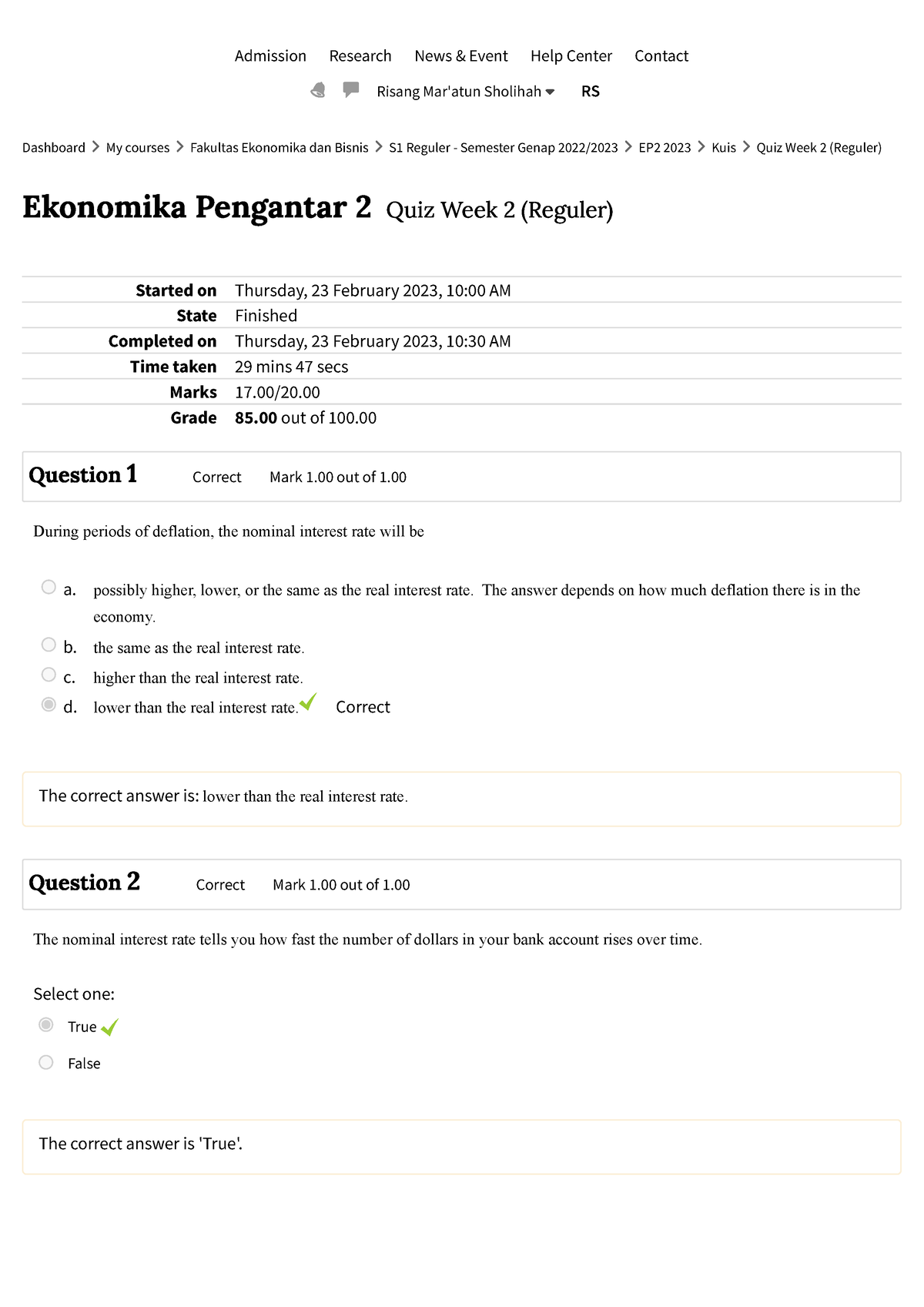 Quiz Week 2 (Reguler) Attempt Review - Admission Research News & Event ...