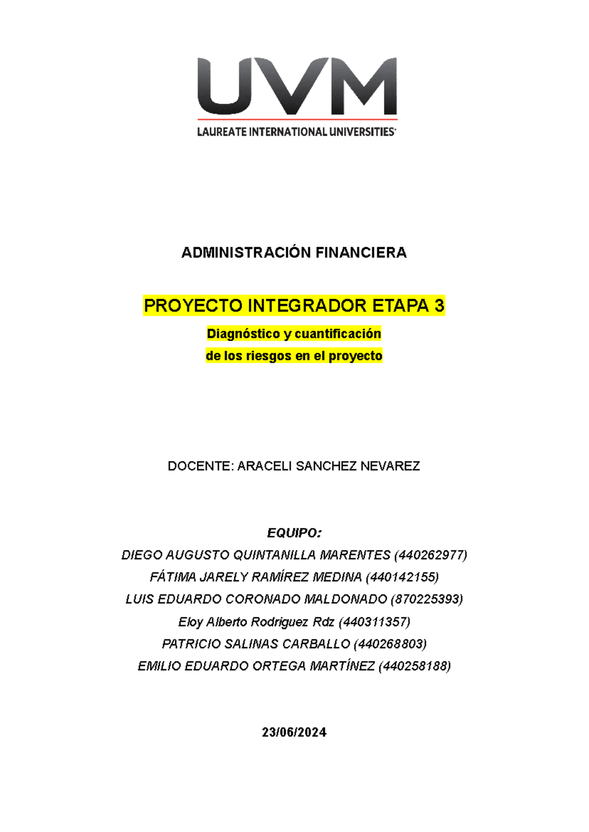 Proyecto Integrador Etapa 3 Administración Financiera AdministraciÓn