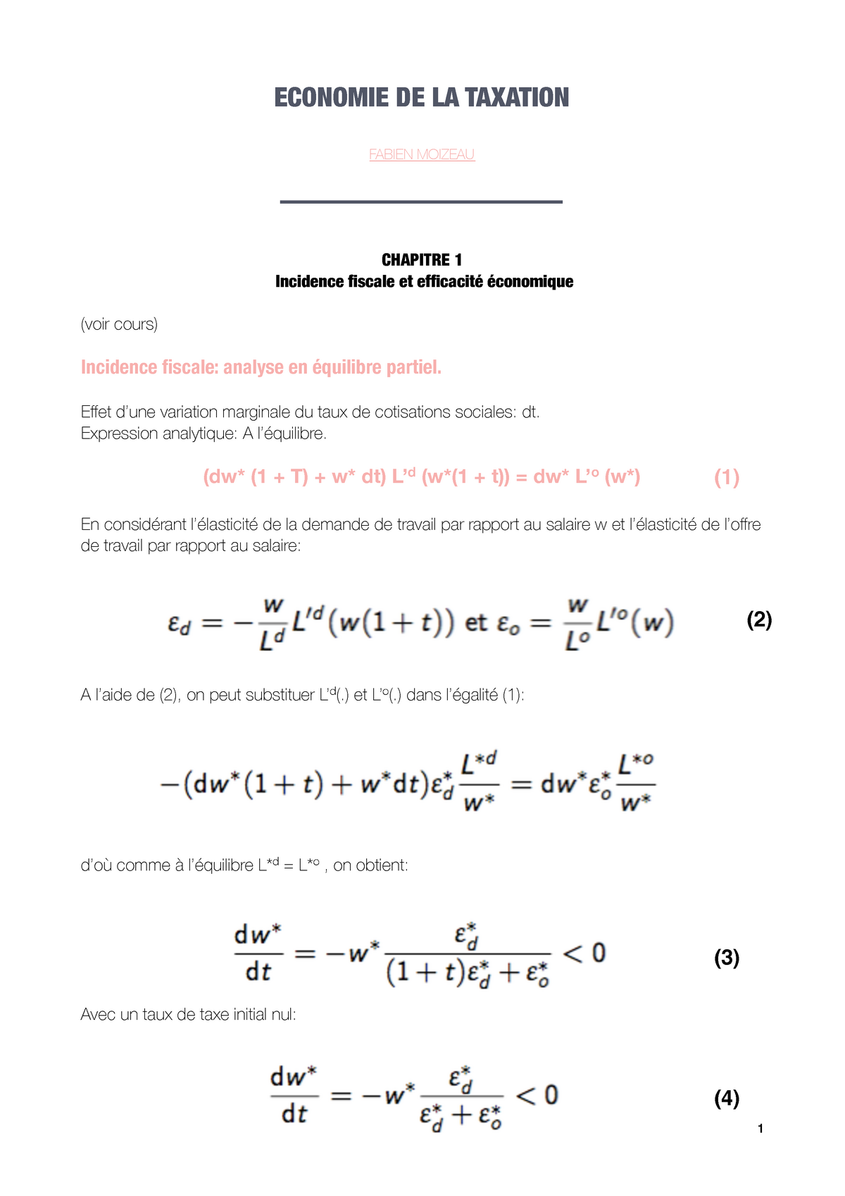 Chapitre 1 Incidence Fiscale Et Efficacité économique - ECONOMIE DE LA ...