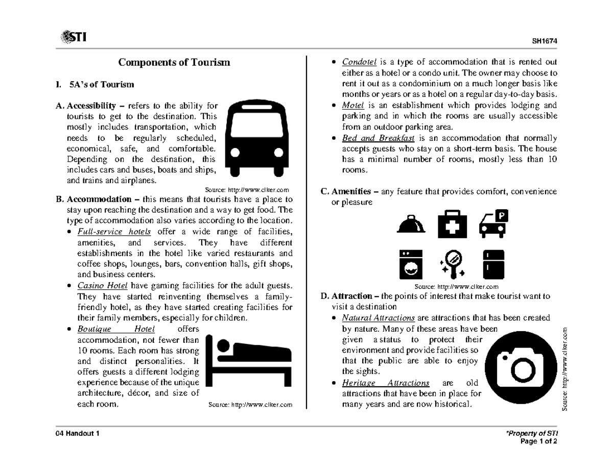 5A's of Tourism 04 Handout 1 - SH167 4 04 Handout 1 *Property of STI ...