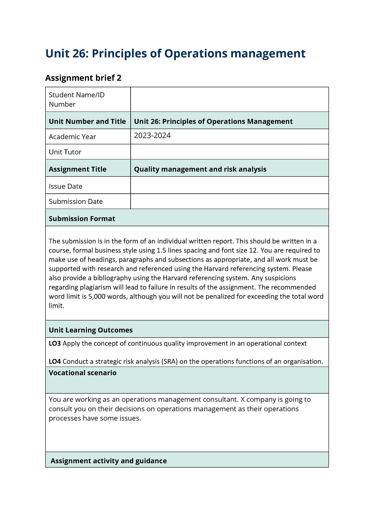 operations management assignment 2