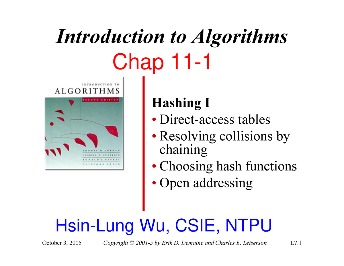 Chap11-1 - Chap11-1 - Introduction To Algorithms Hashing I Direct ...