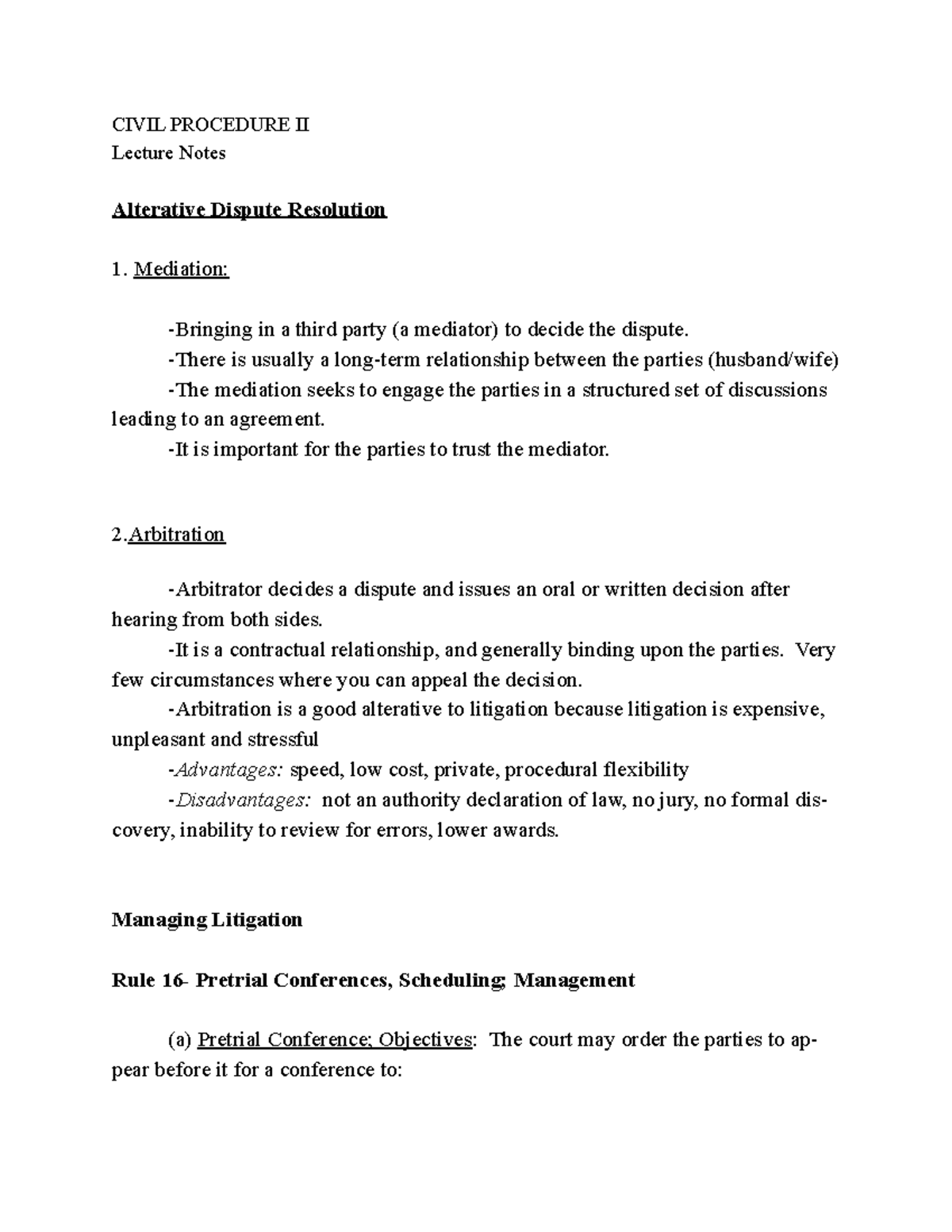 Rule 16 Pretrial Conferences Scheduling Management CIVIL PROCEDURE 