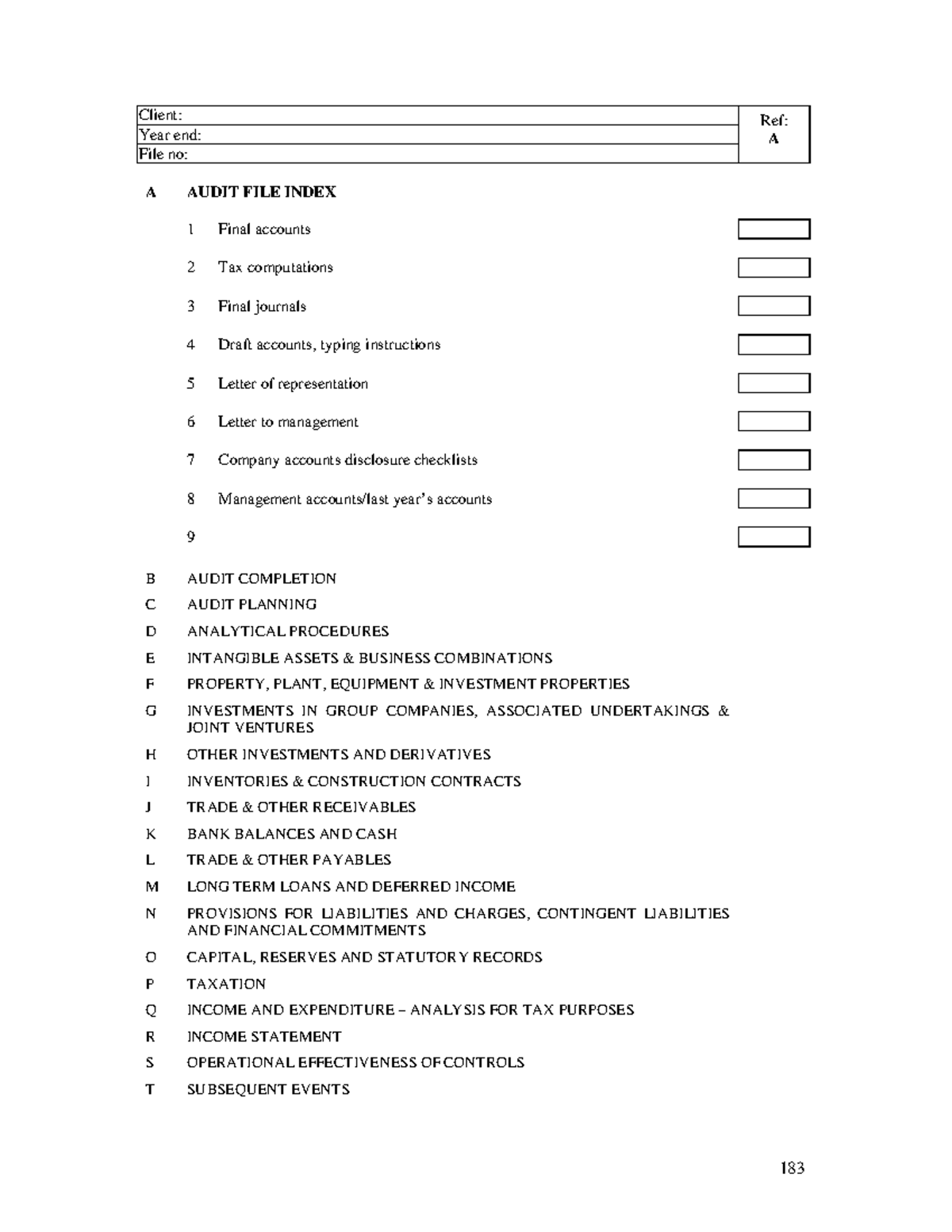 5- Auditprogramme - Client: Year end: File no: Ref: A A AUDIT FILE ...