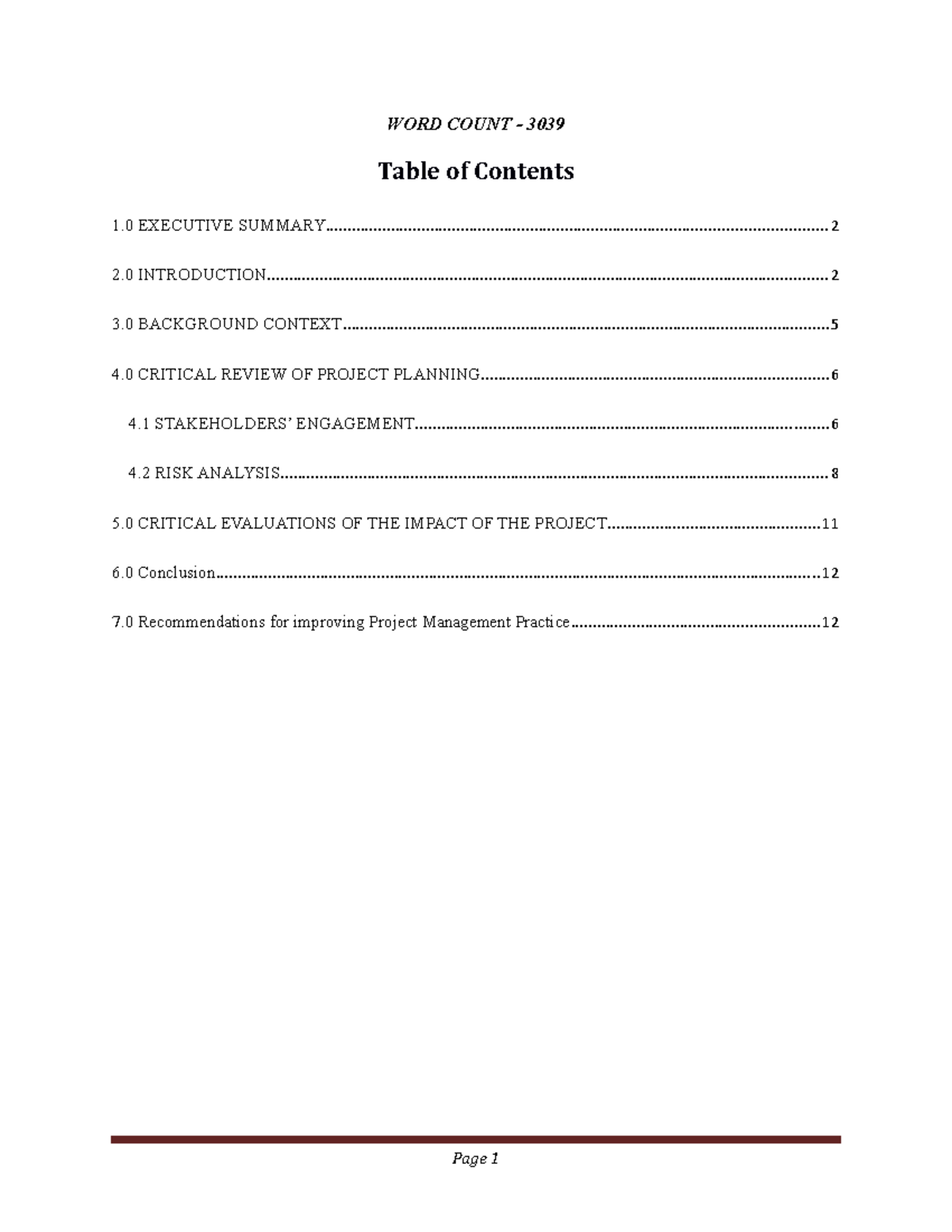 triming-case-study-table-of-contents-word-count-1-executive-studocu