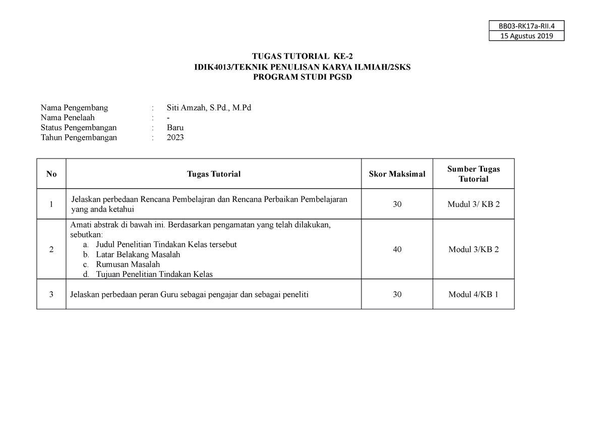 Uraian Tugas Tutorial 2 - BB03-RK17a-RII. 15 Agustus 2019 TUGAS ...