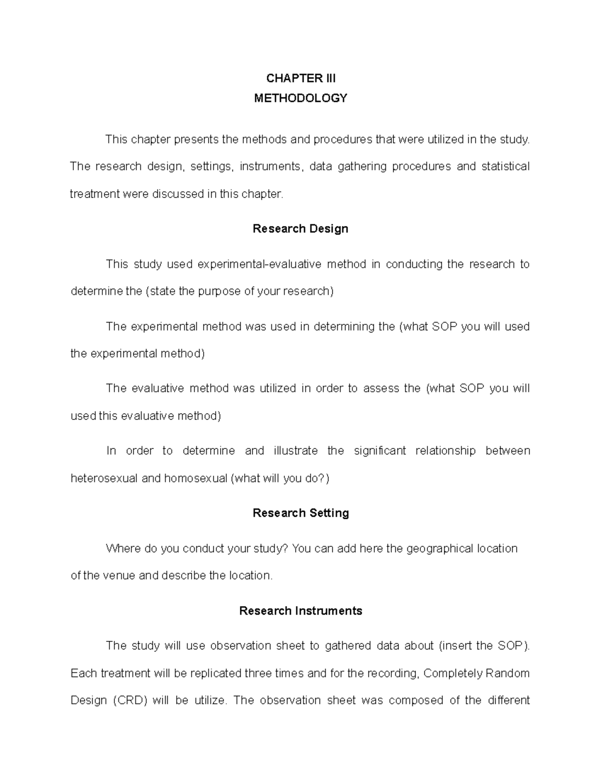 Chapter 3 format - CHAPTER III METHODOLOGY This chapter presents the ...